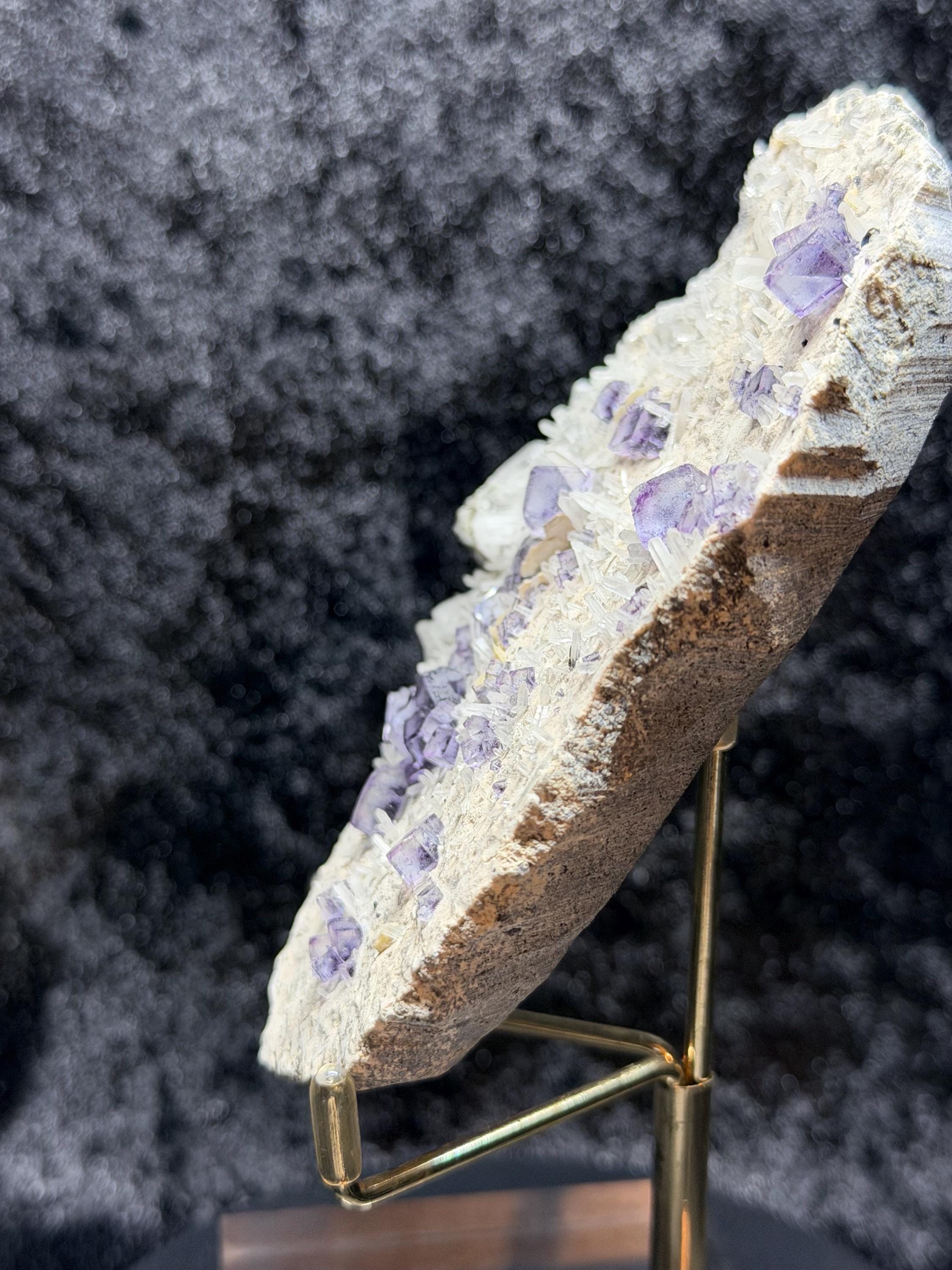 Purple Cubic Fluorite on quartz from China