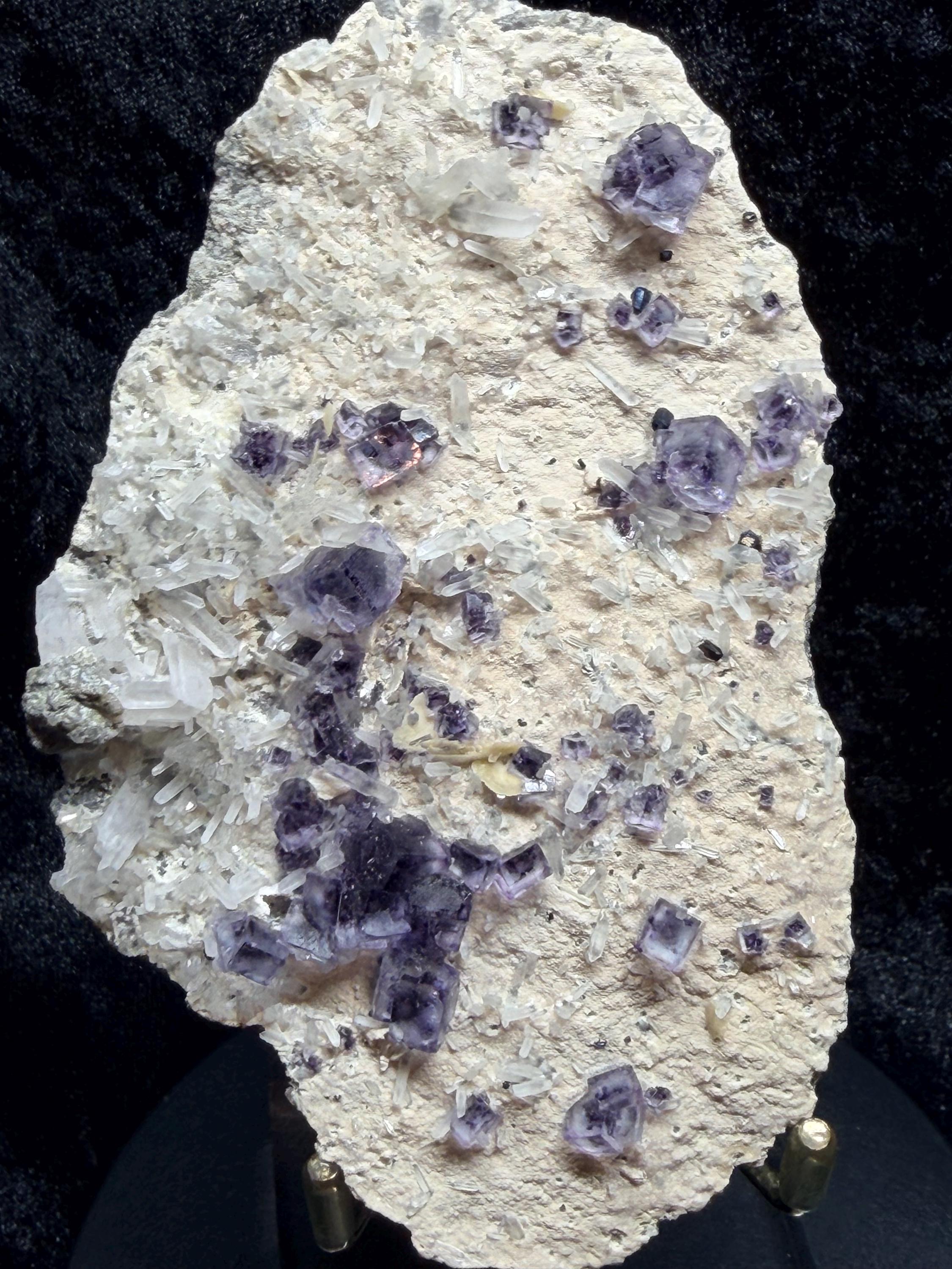Purple Cubic Fluorite on quartz from China