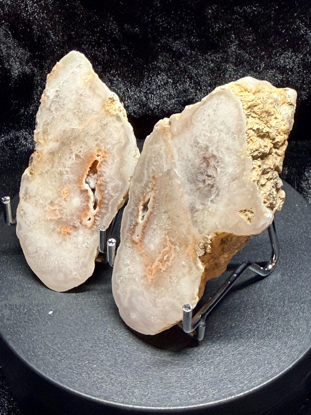 Polished Kentucky Agate / Chalcedony Nodule Matched Pair – Druzy Quartz Cavities