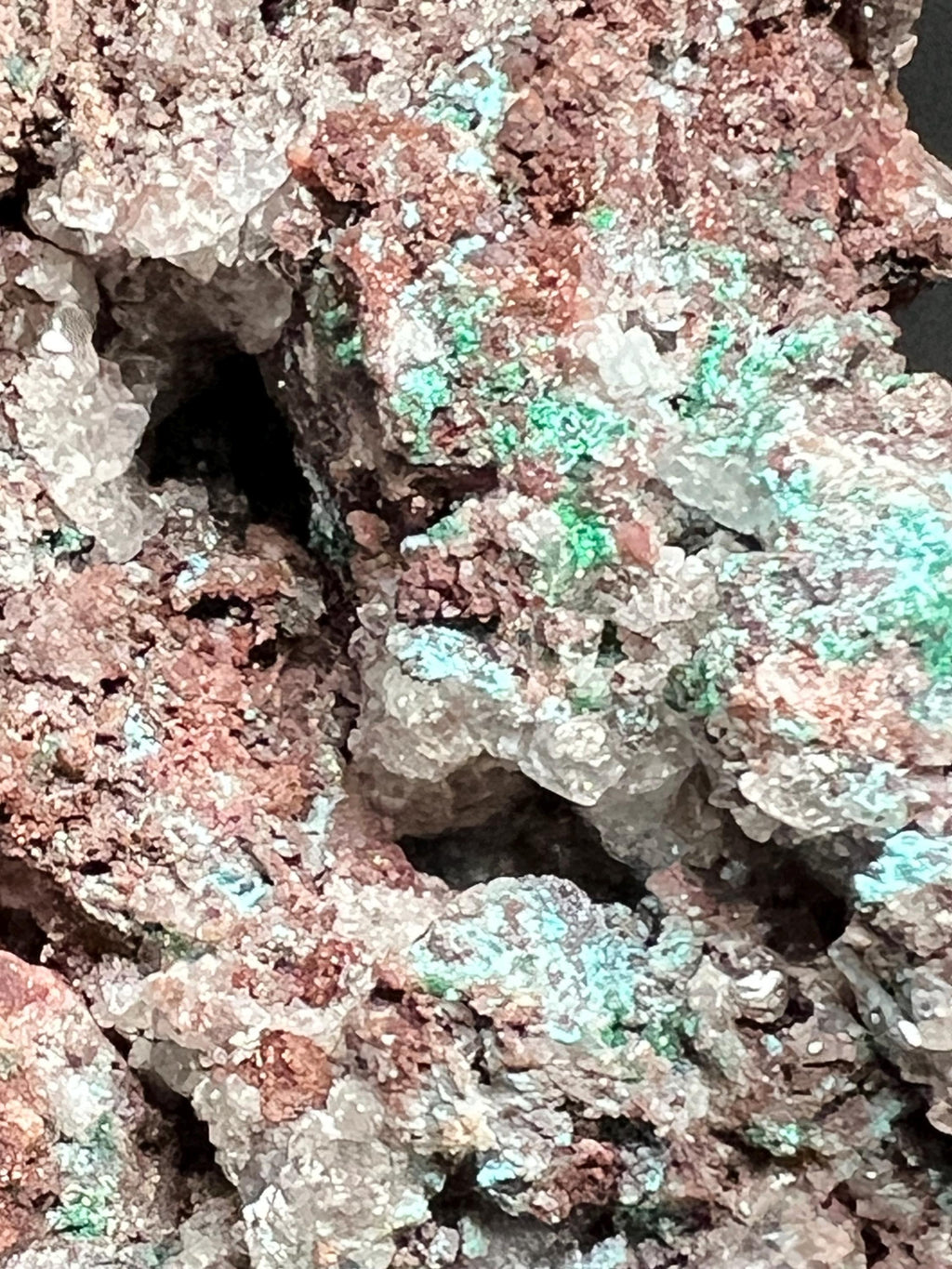 Aurichalcite with calcite and chrysacolla from Mexico.