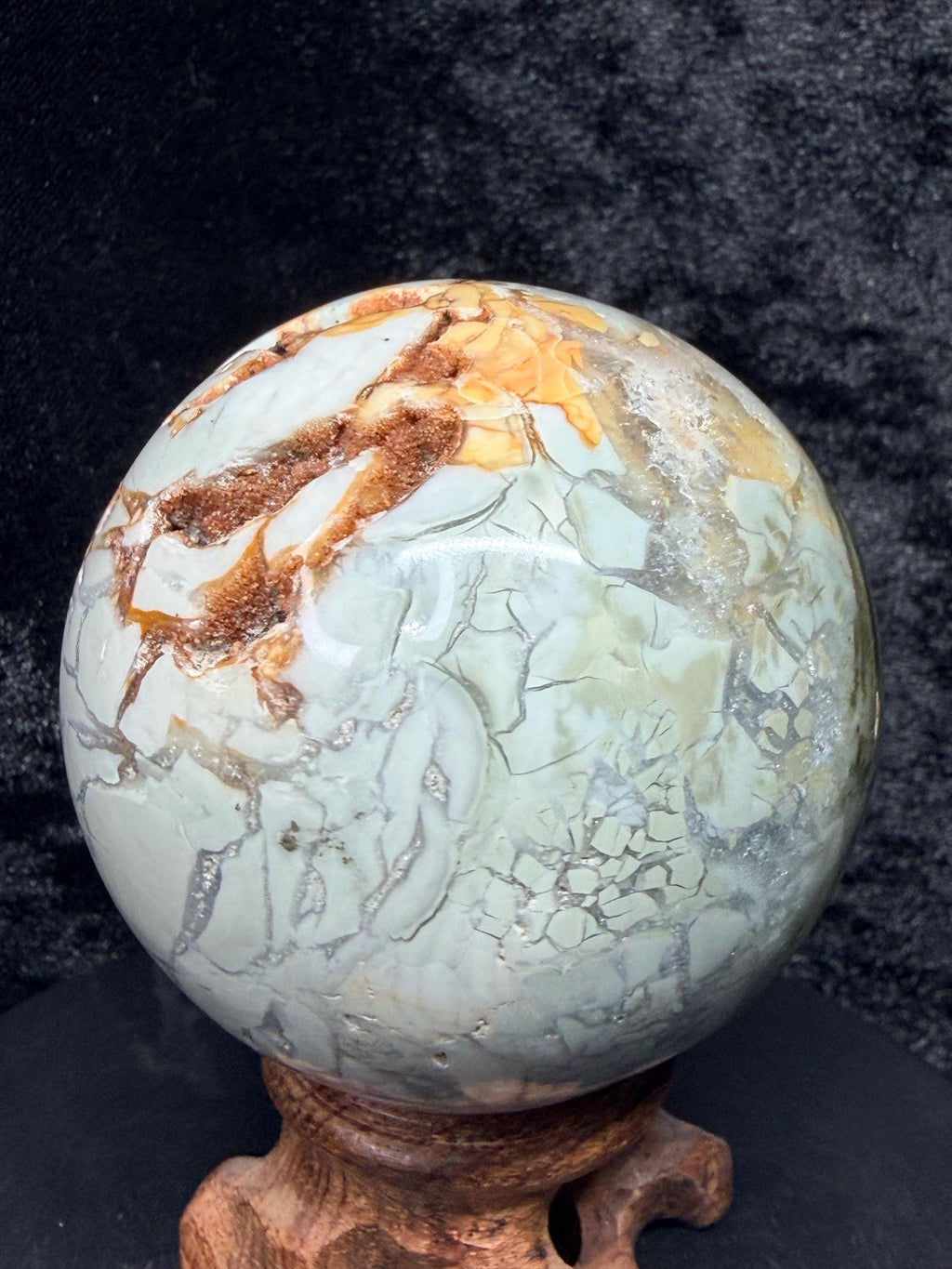Madagascar Ocean Jasper Sphere with Sparkling Druzy Pocket