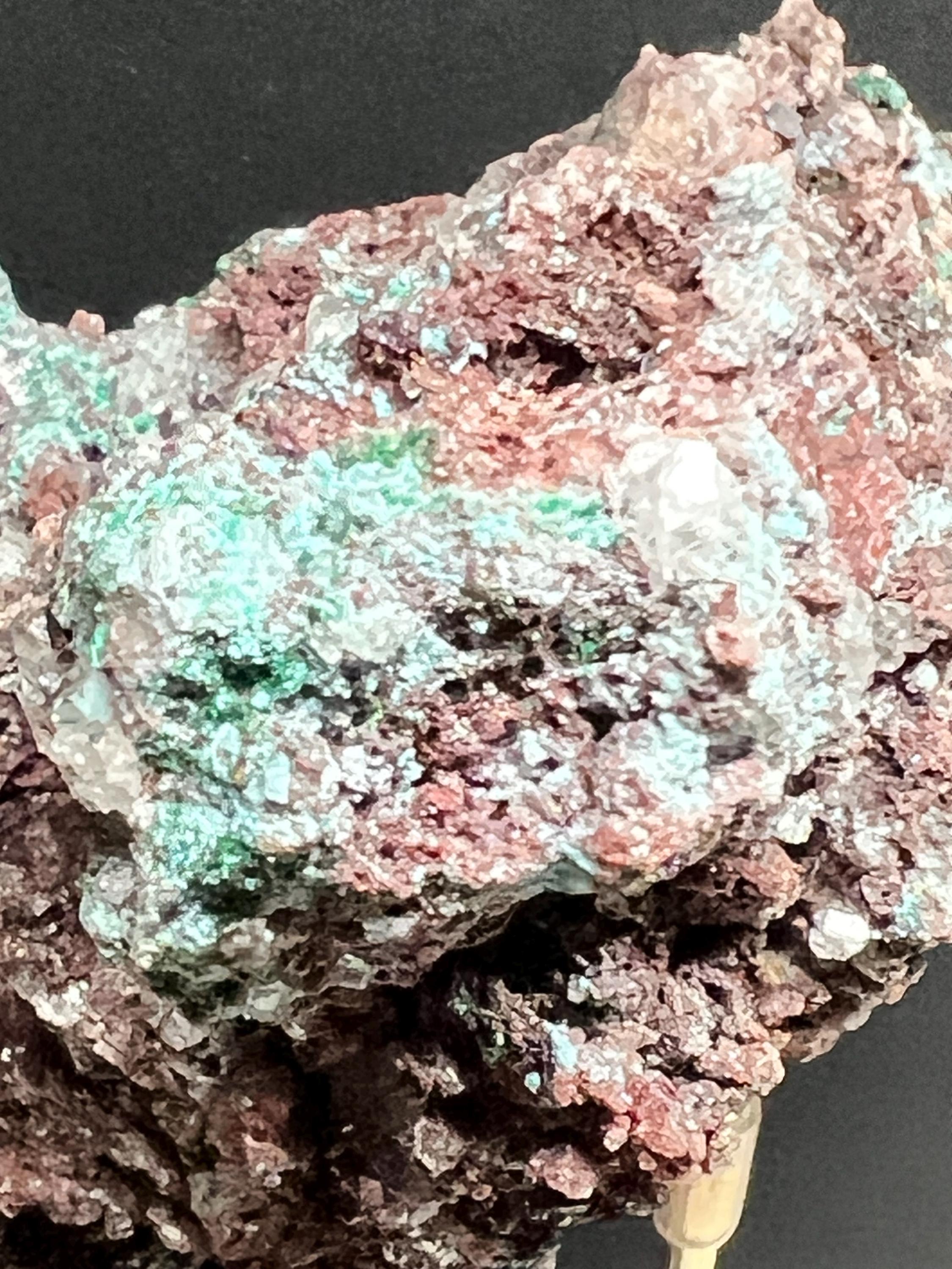 Aurichalcite with calcite and chrysacolla from Mexico.
