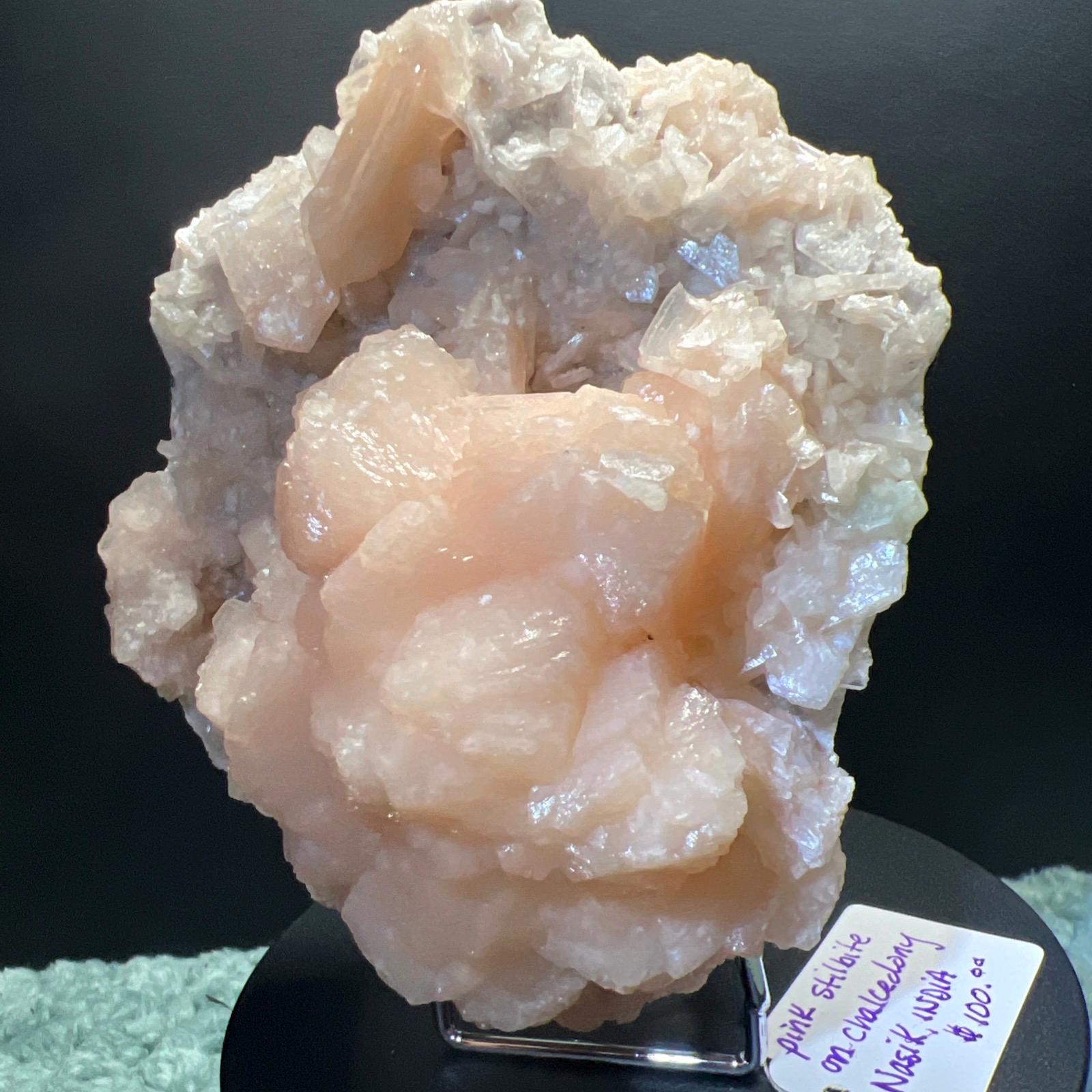 Pink Stilibite on chalcedony from India
