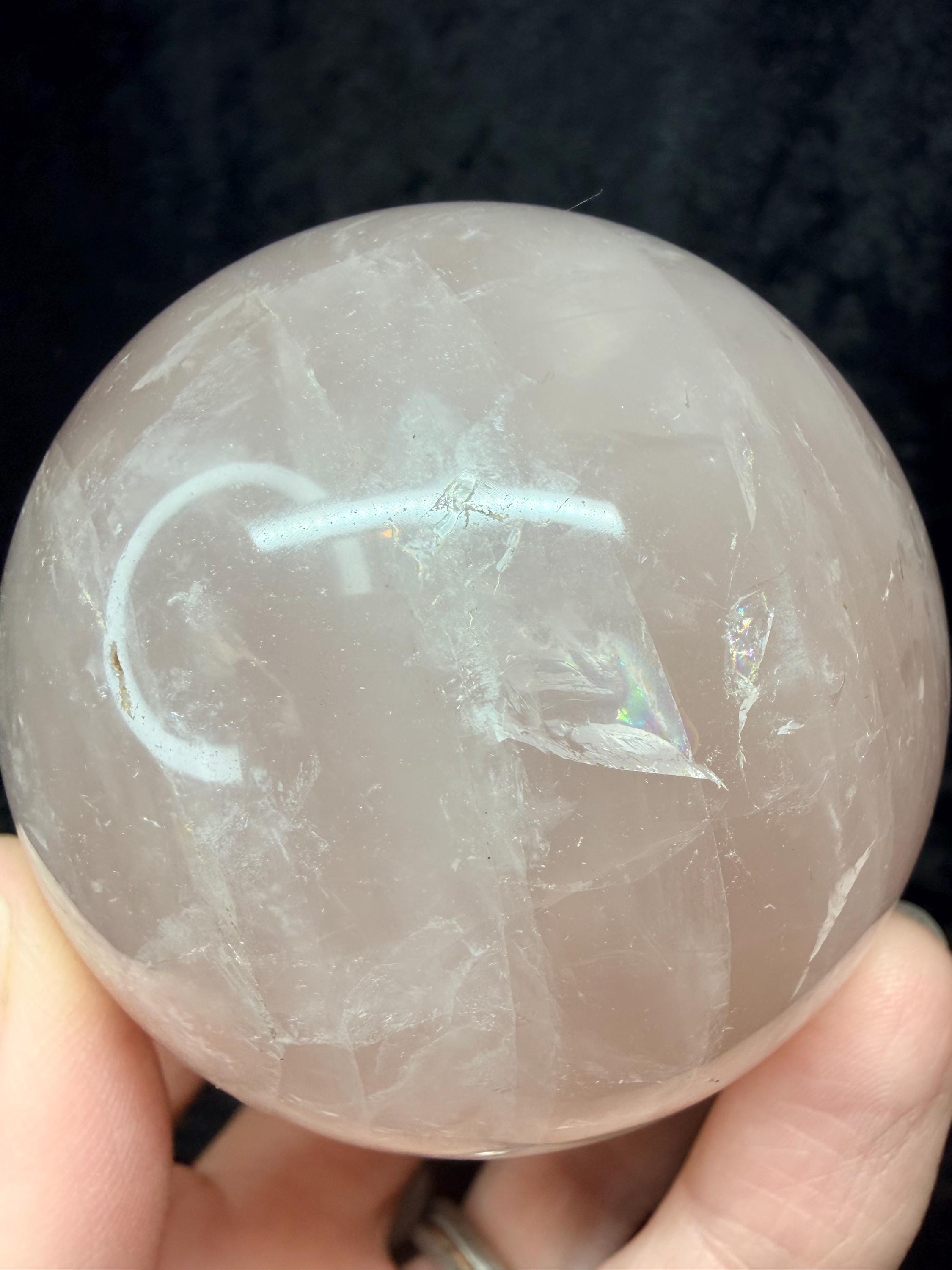 Stunning Rose Quartz Sphere with Vibrant Rainbow Flashes
