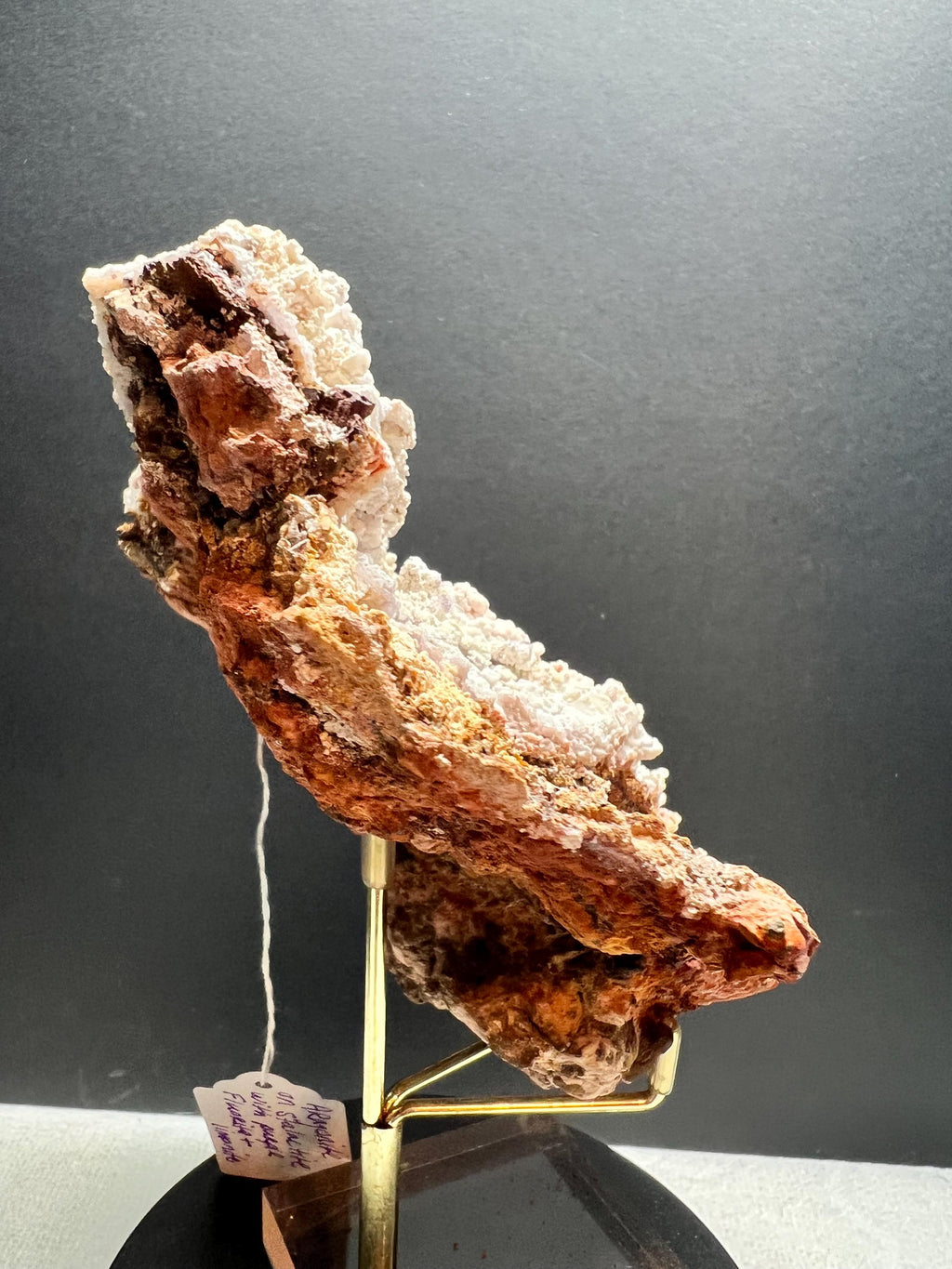 Araganite on Stalactite with purple Fluorite