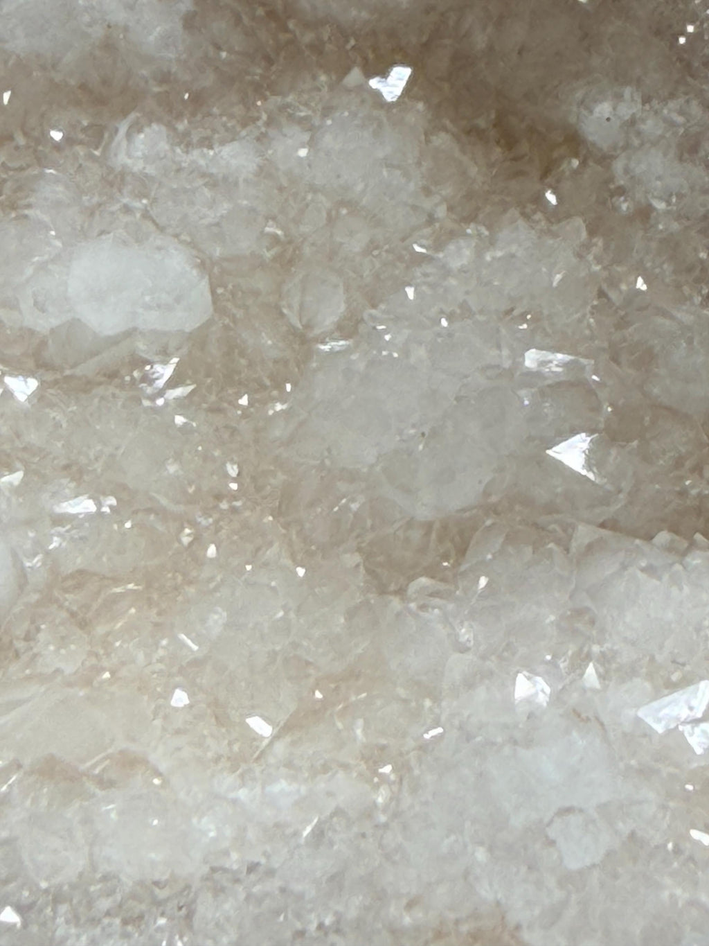 Polished Moroccan Sugar Quartz geode with calcite, matching halves