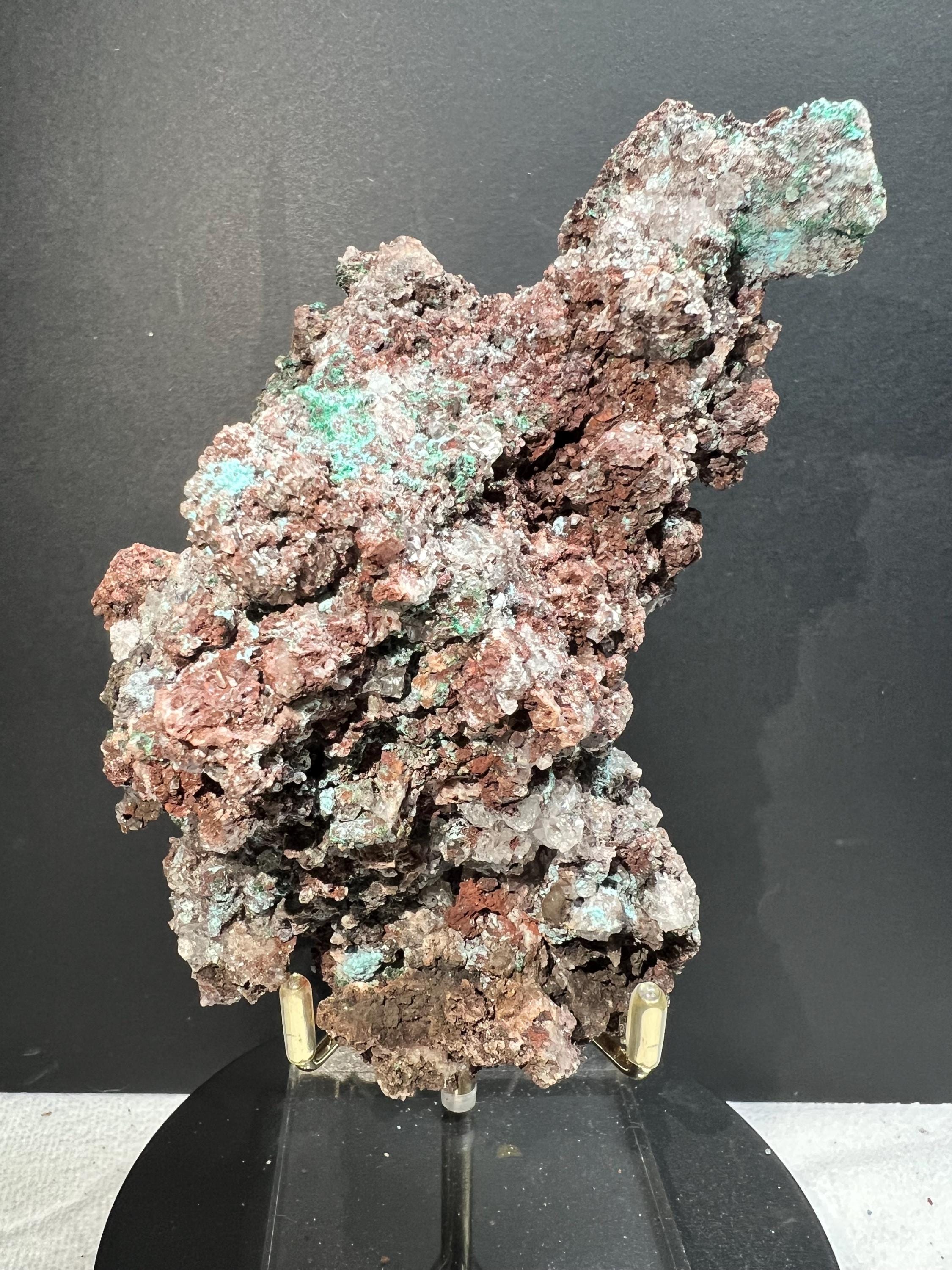 Aurichalcite with calcite and chrysacolla from Mexico.