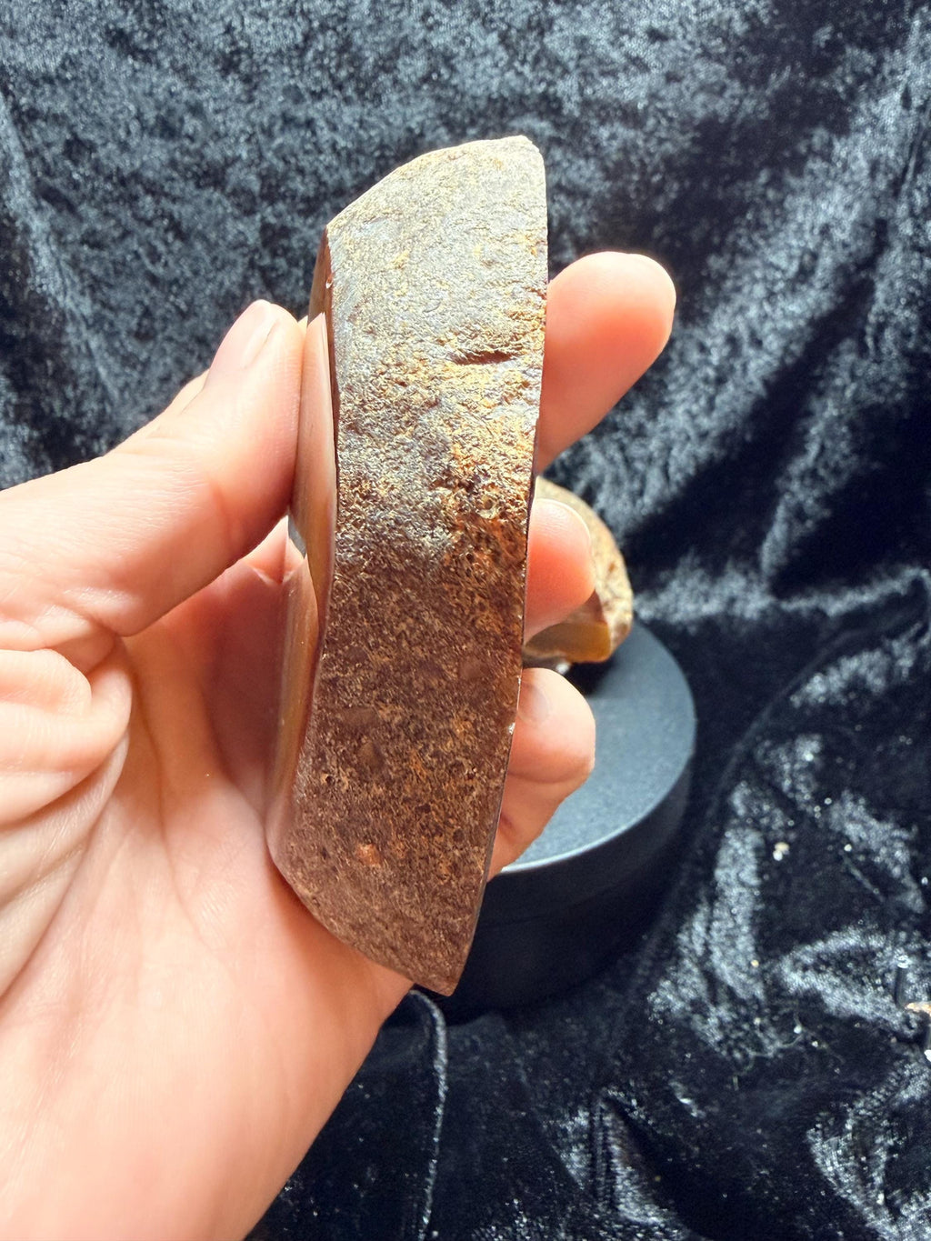 Polished Brazilian water level agate with crystal pocket