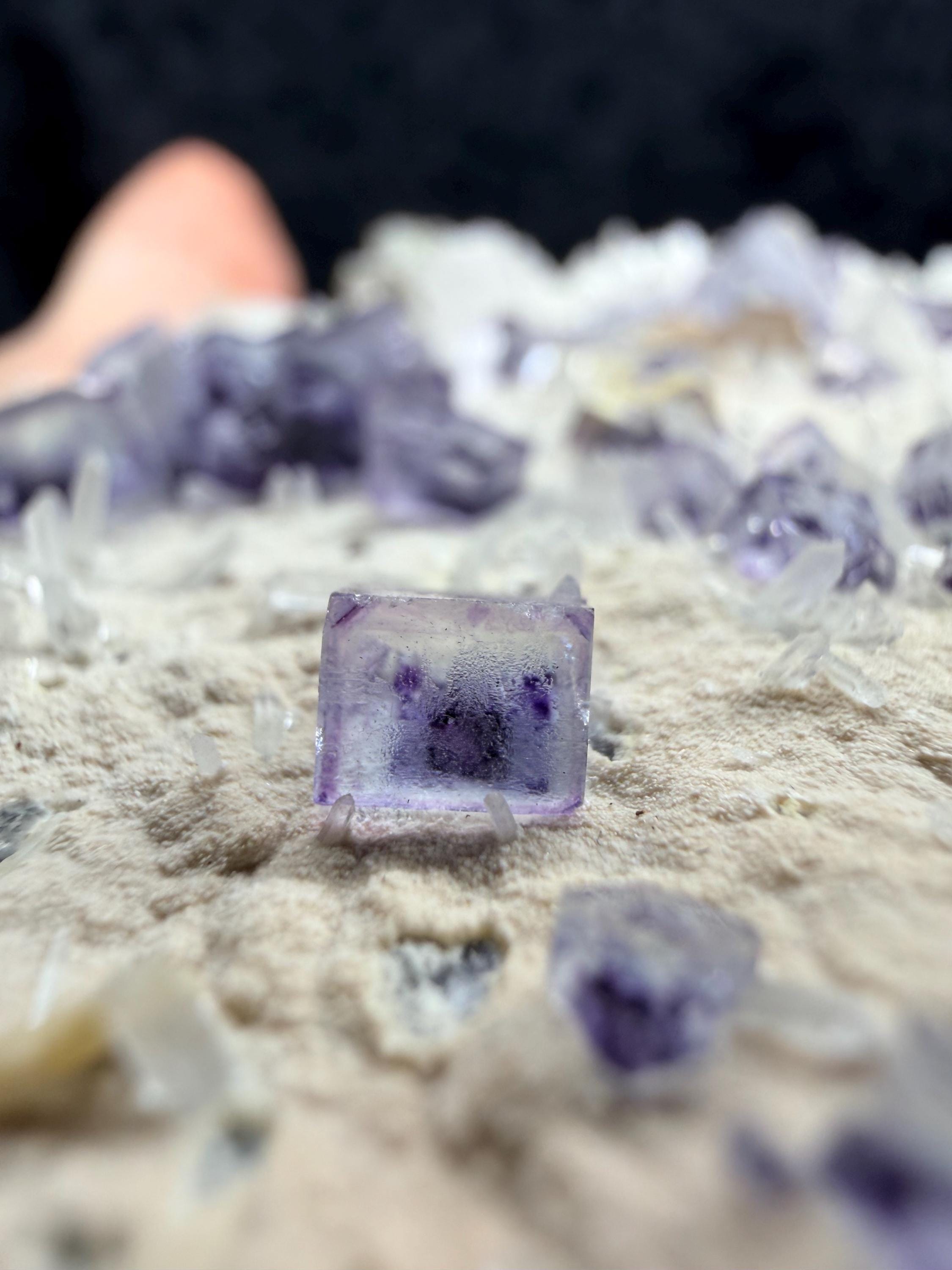 Purple Cubic Fluorite on quartz from China