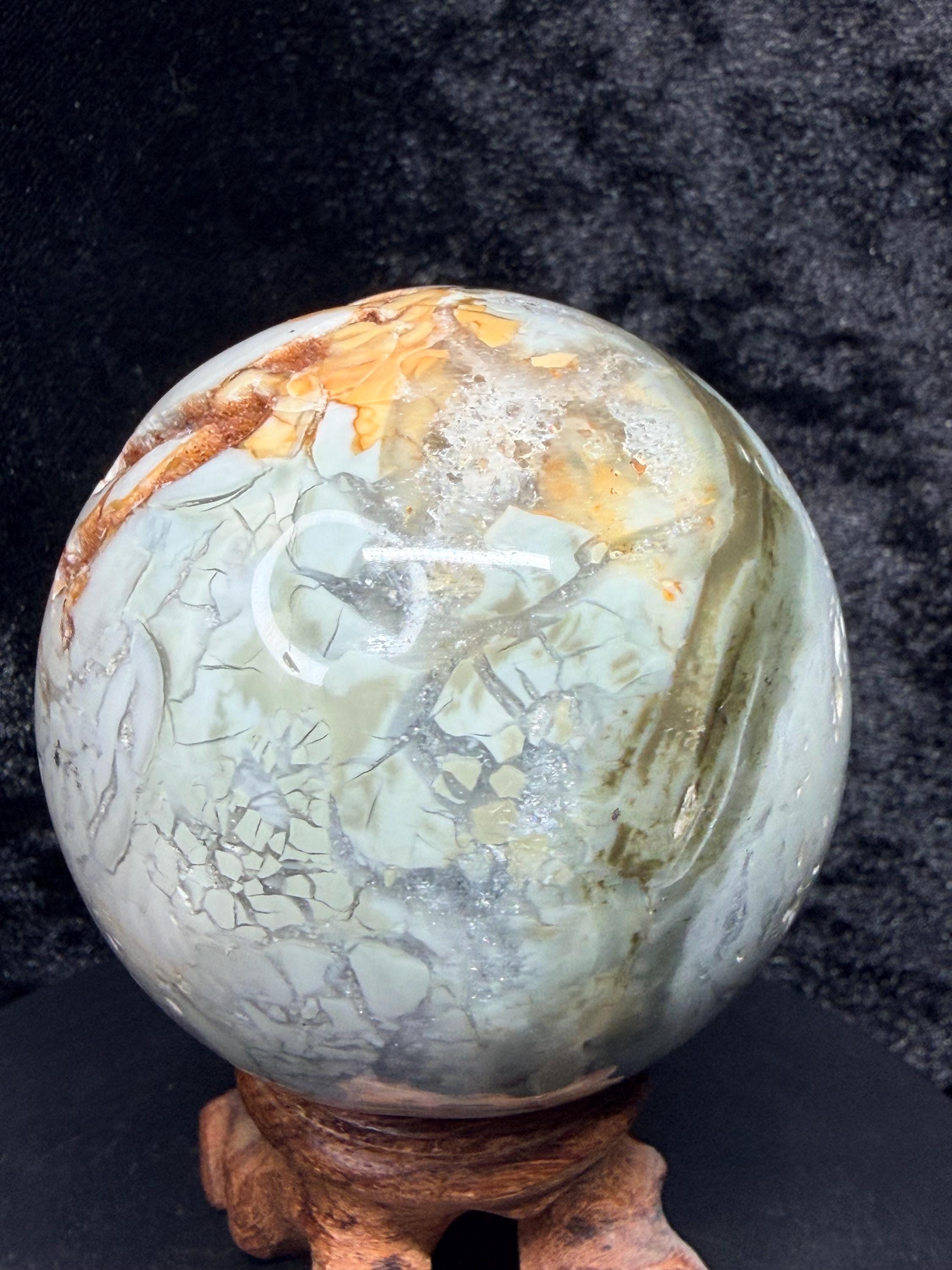 Madagascar Ocean Jasper Sphere with Sparkling Druzy Pocket