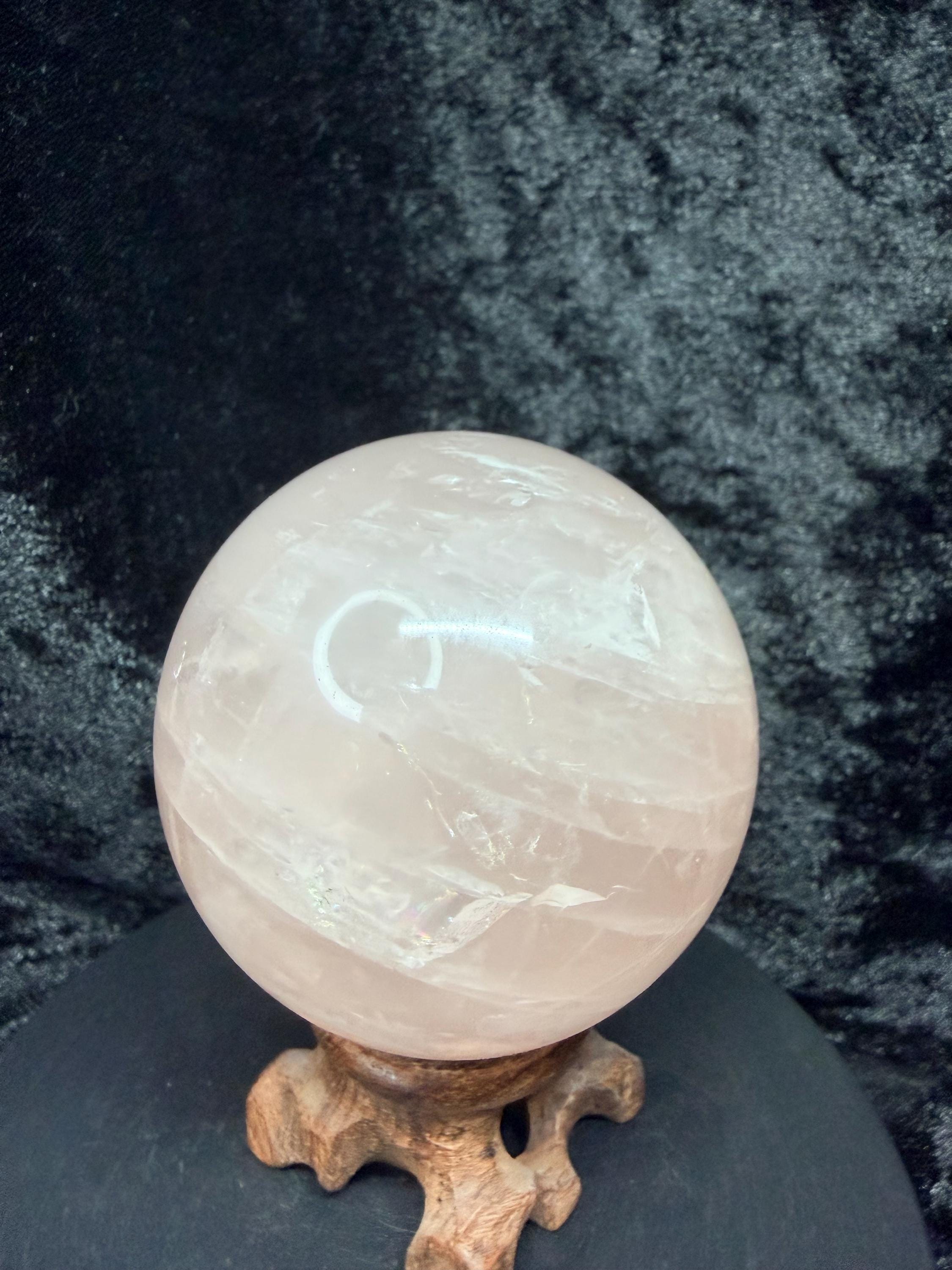 Stunning Rose Quartz Sphere with Vibrant Rainbow Flashes