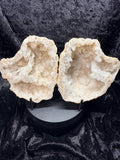 Polished Moroccan Sugar Quartz geode with calcite, matching halves