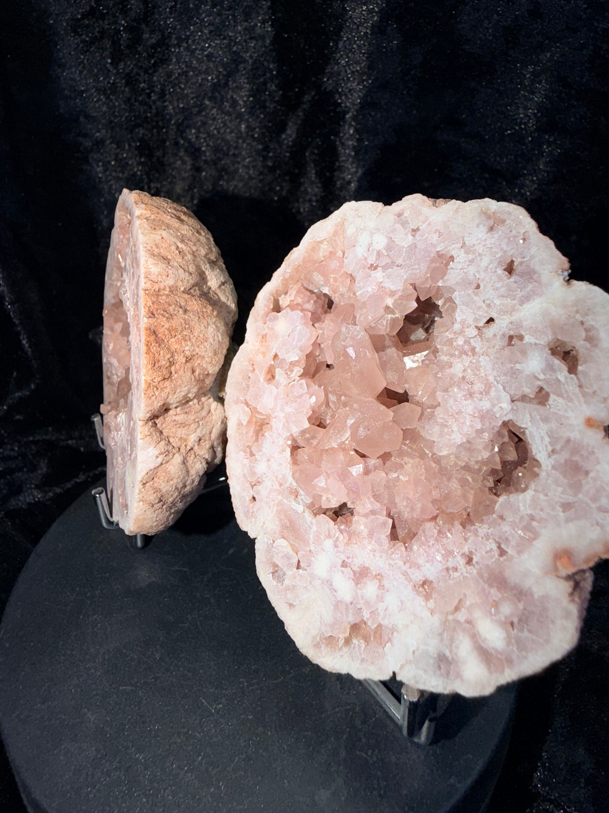 Raw Argentine Pink Amethyst Geode Matching Pair - 3.5" Natural Quartz Druzy Display Set with Stands