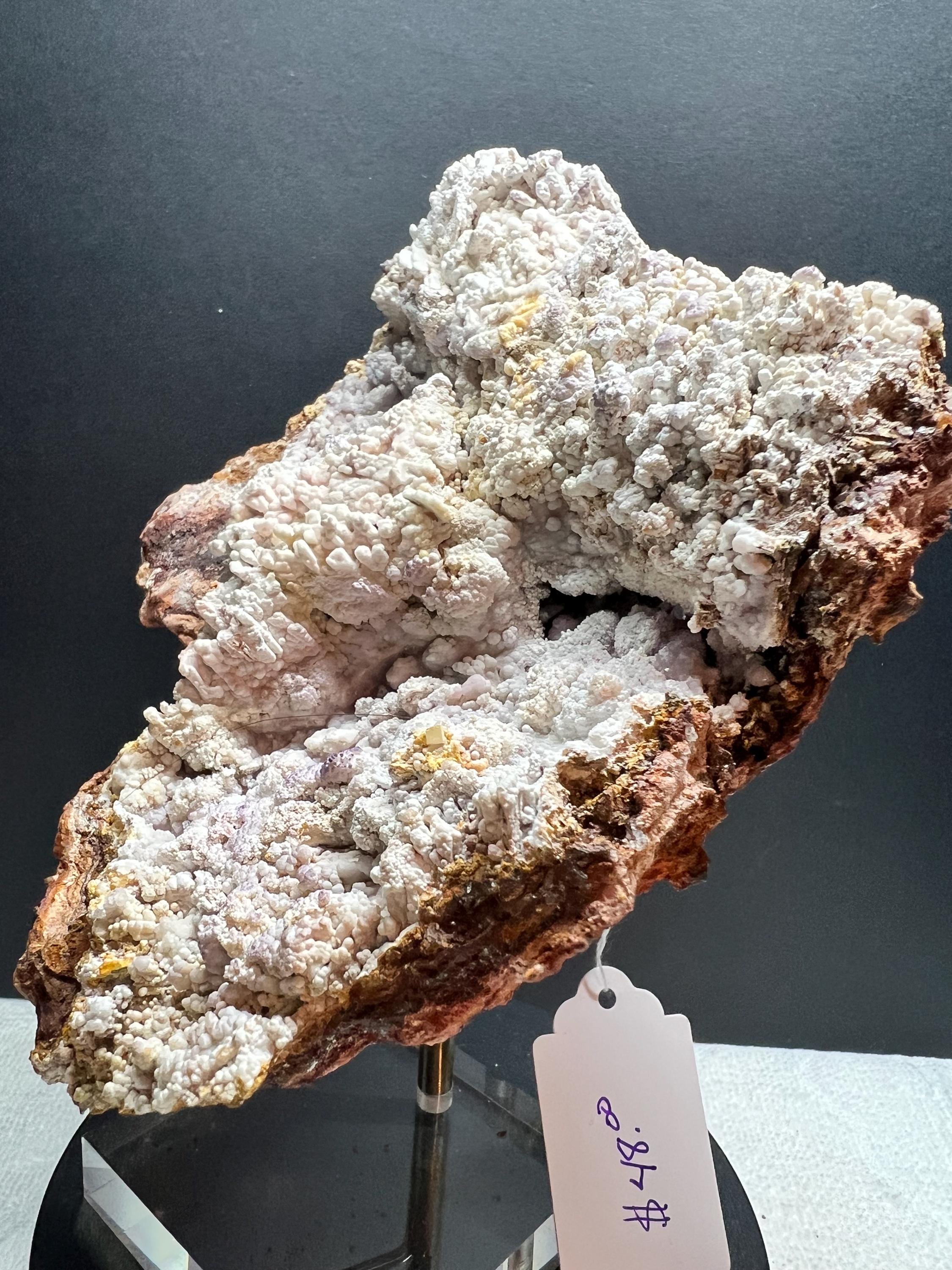 Araganite on Stalactite with purple Fluorite