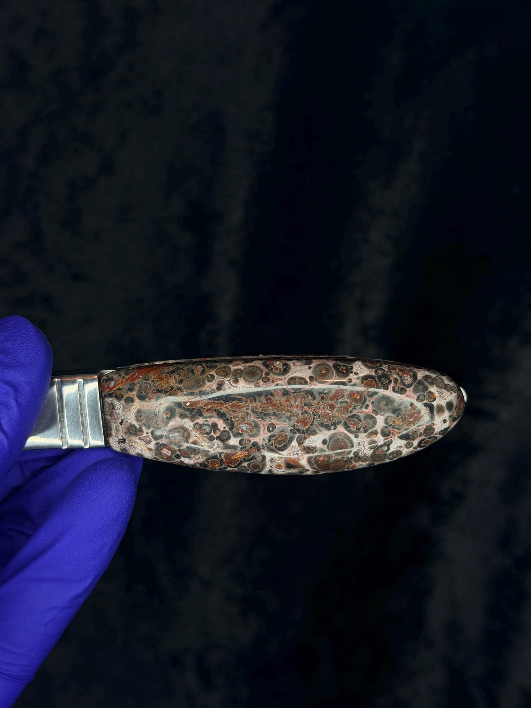 Custom Fixed-Blade Knife: Leopard Skin Jasper Handle, Stainless Steel Blade