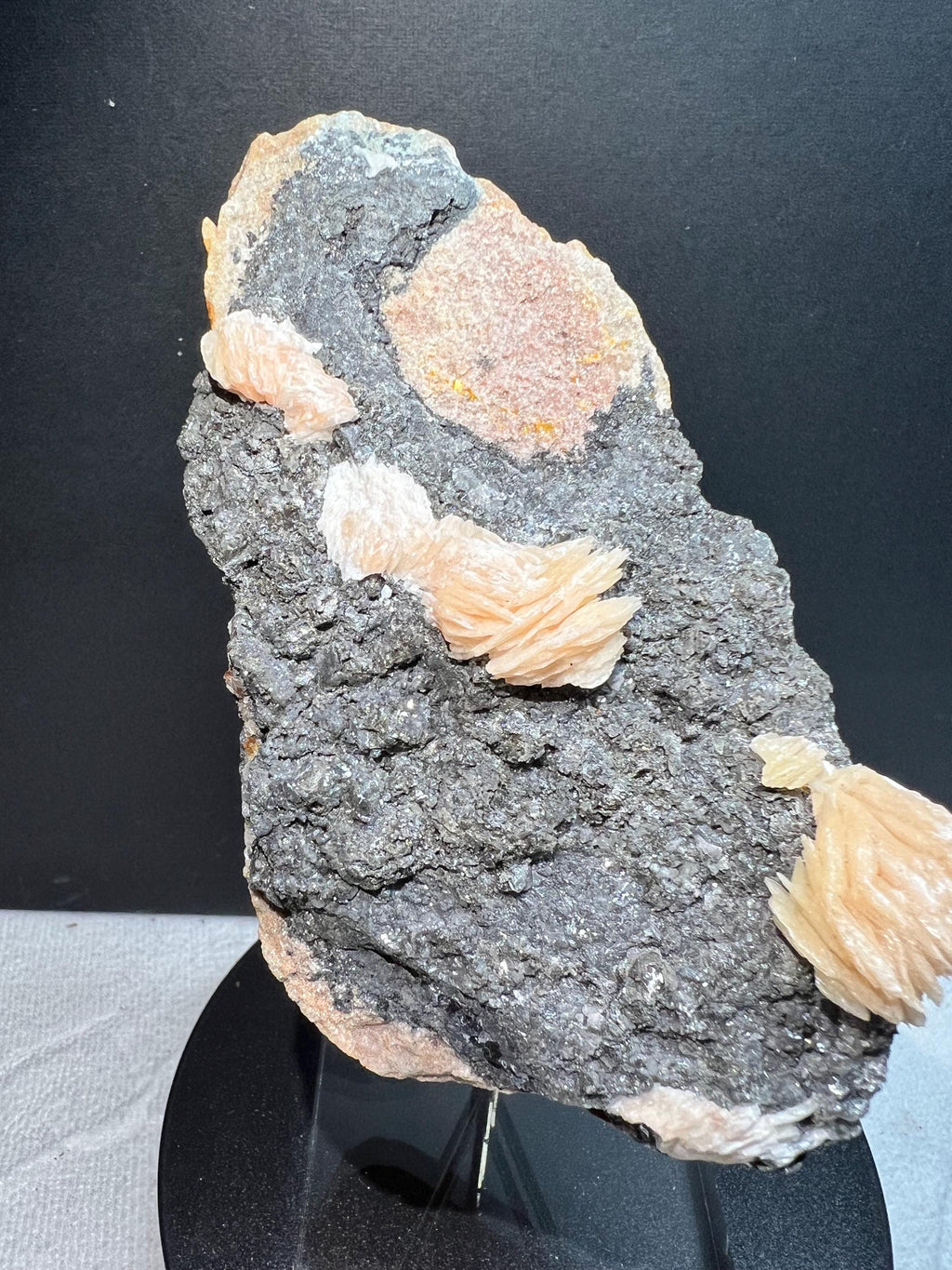 Pink Barite on Galena