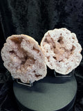 Raw Argentine Pink Amethyst Geode Matching Pair - 3.5" Natural Quartz Druzy Display Set with Stands