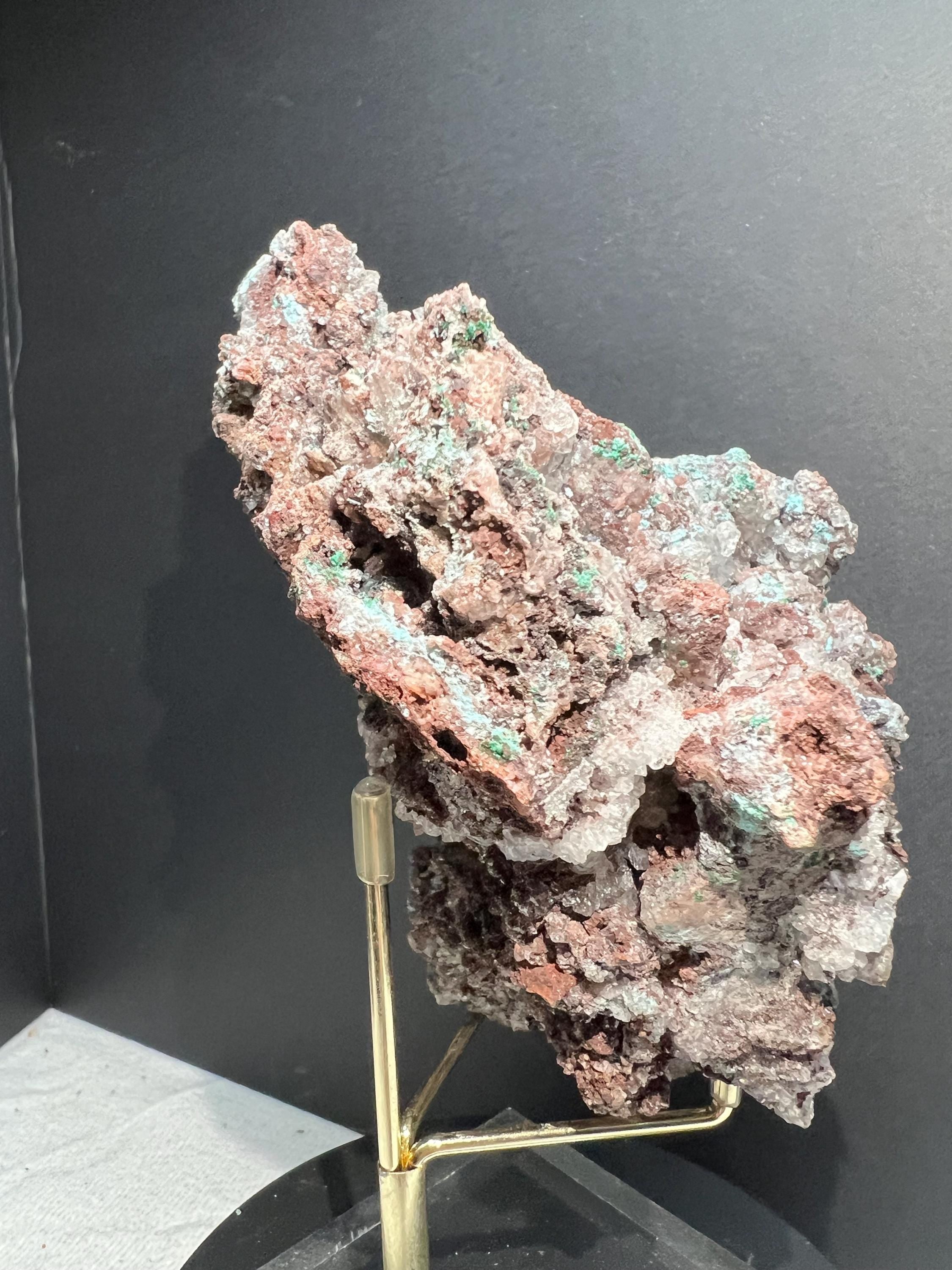 Aurichalcite with calcite and chrysacolla from Mexico.