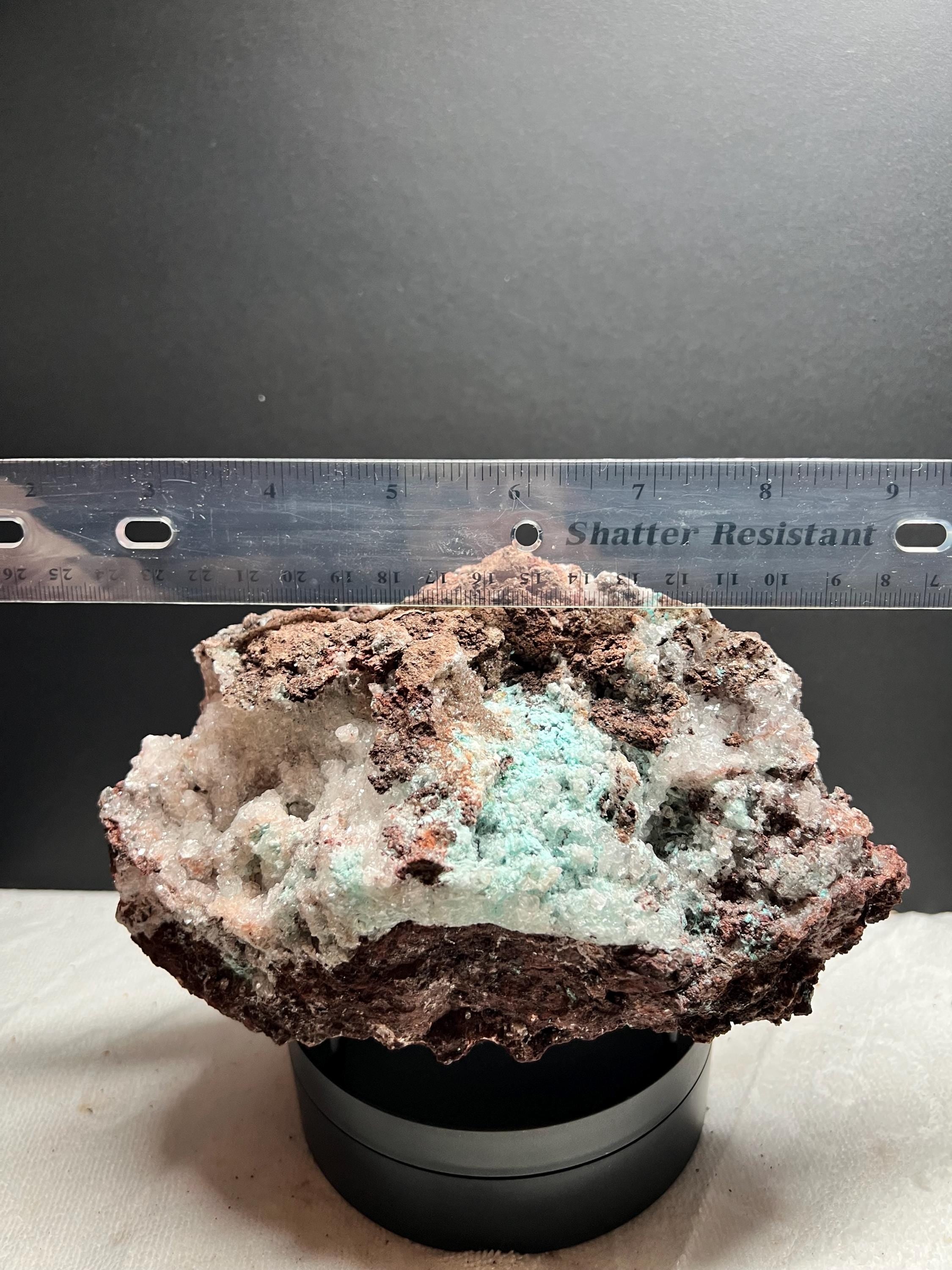 Aurichalcite with calcite and chrysacolla from Mexico.
