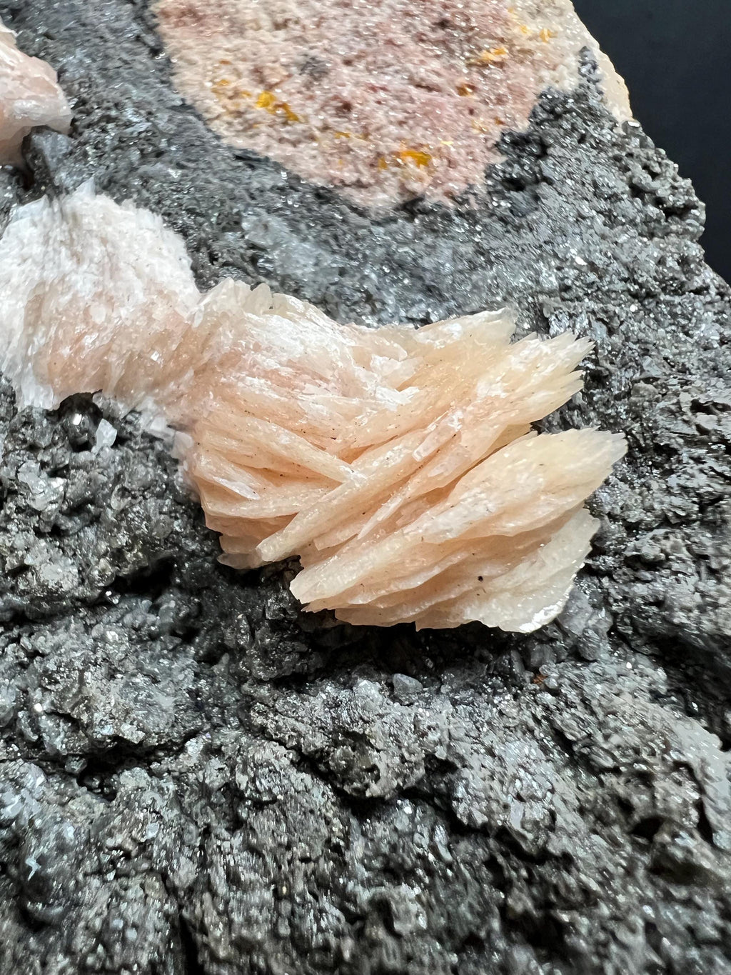 Pink Barite on Galena