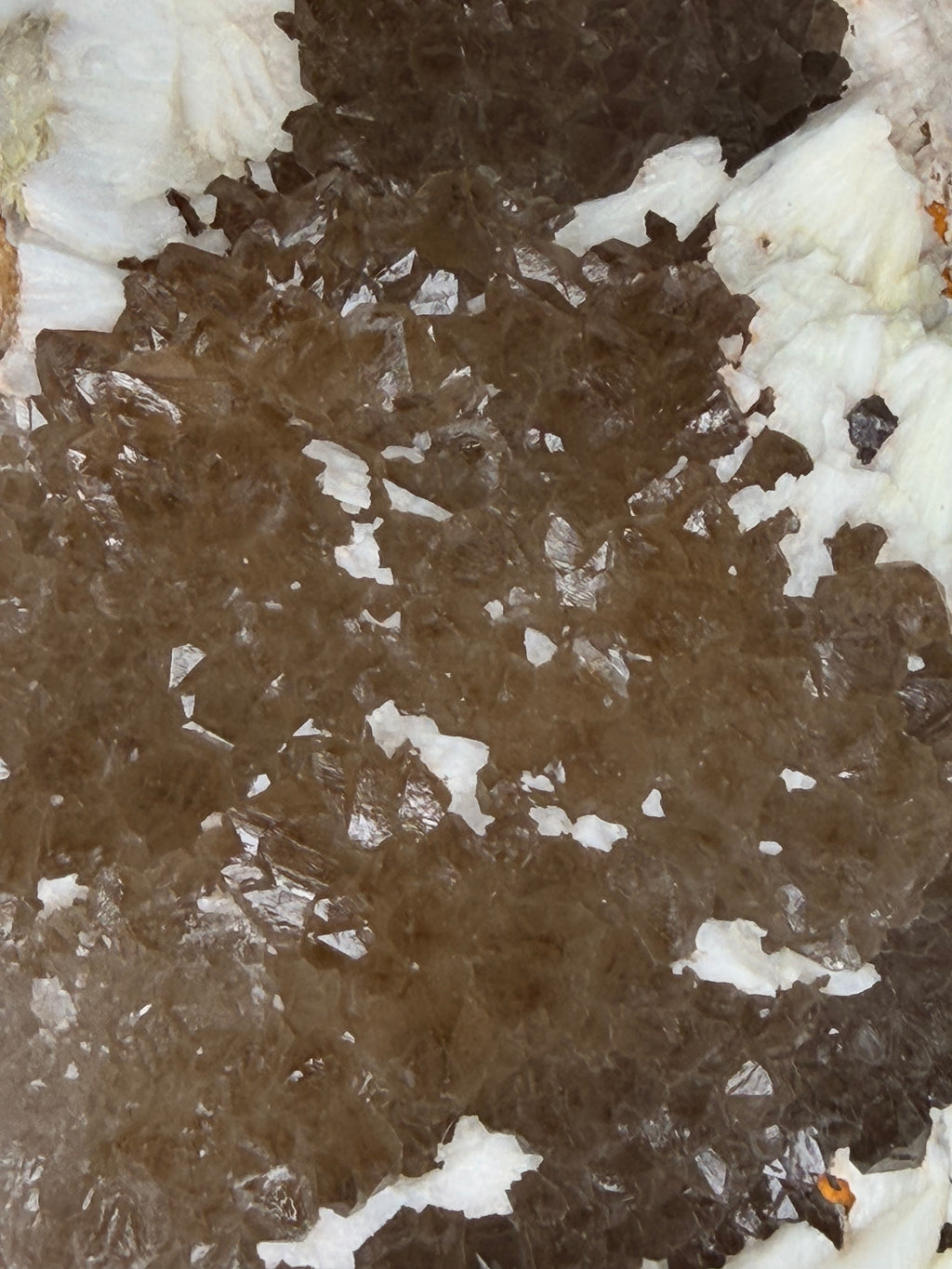 Perfect smoky quartz points on Missouri lace agate withBarite
