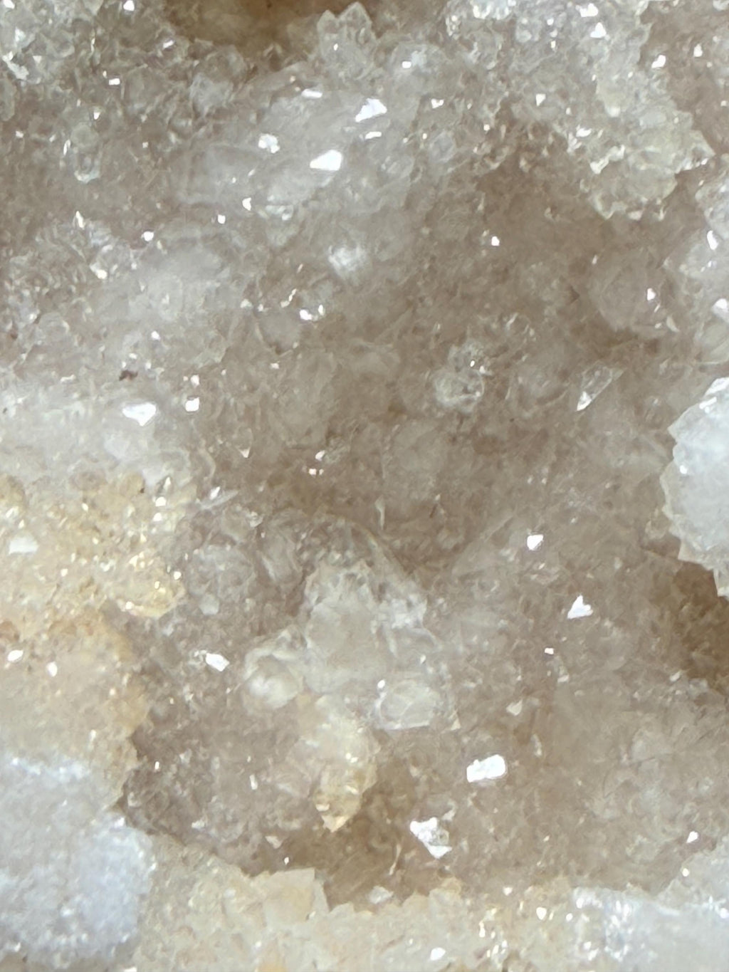 Polished Moroccan Sugar Quartz geode with calcite, matching halves