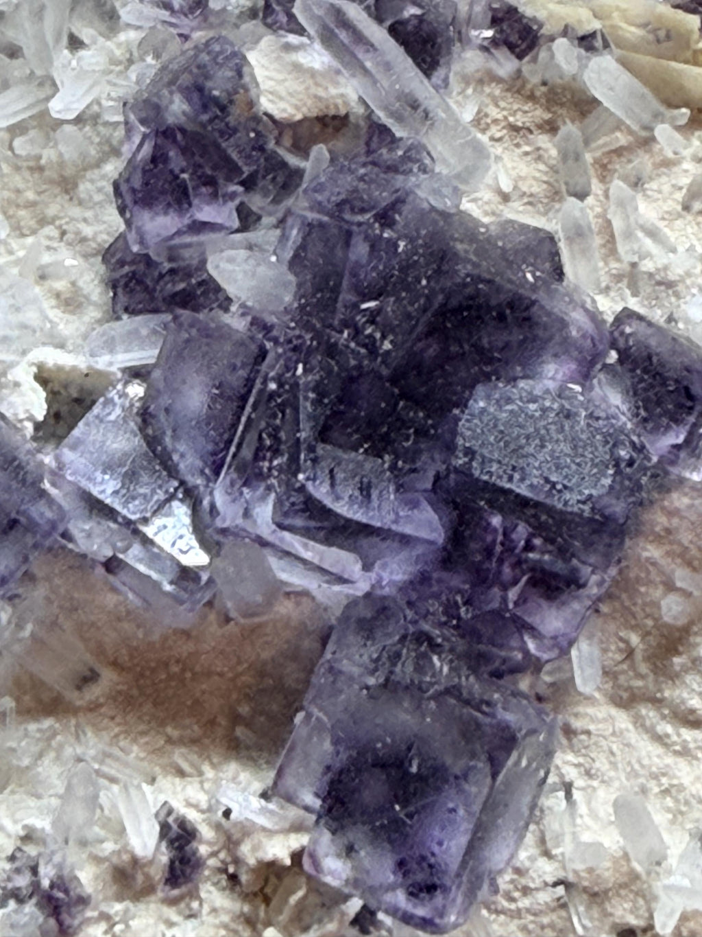 Purple Cubic Fluorite on quartz from China