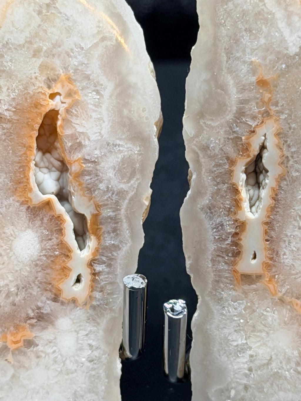 Polished Kentucky Agate / Chalcedony Nodule Matched Pair – Druzy Quartz Cavities