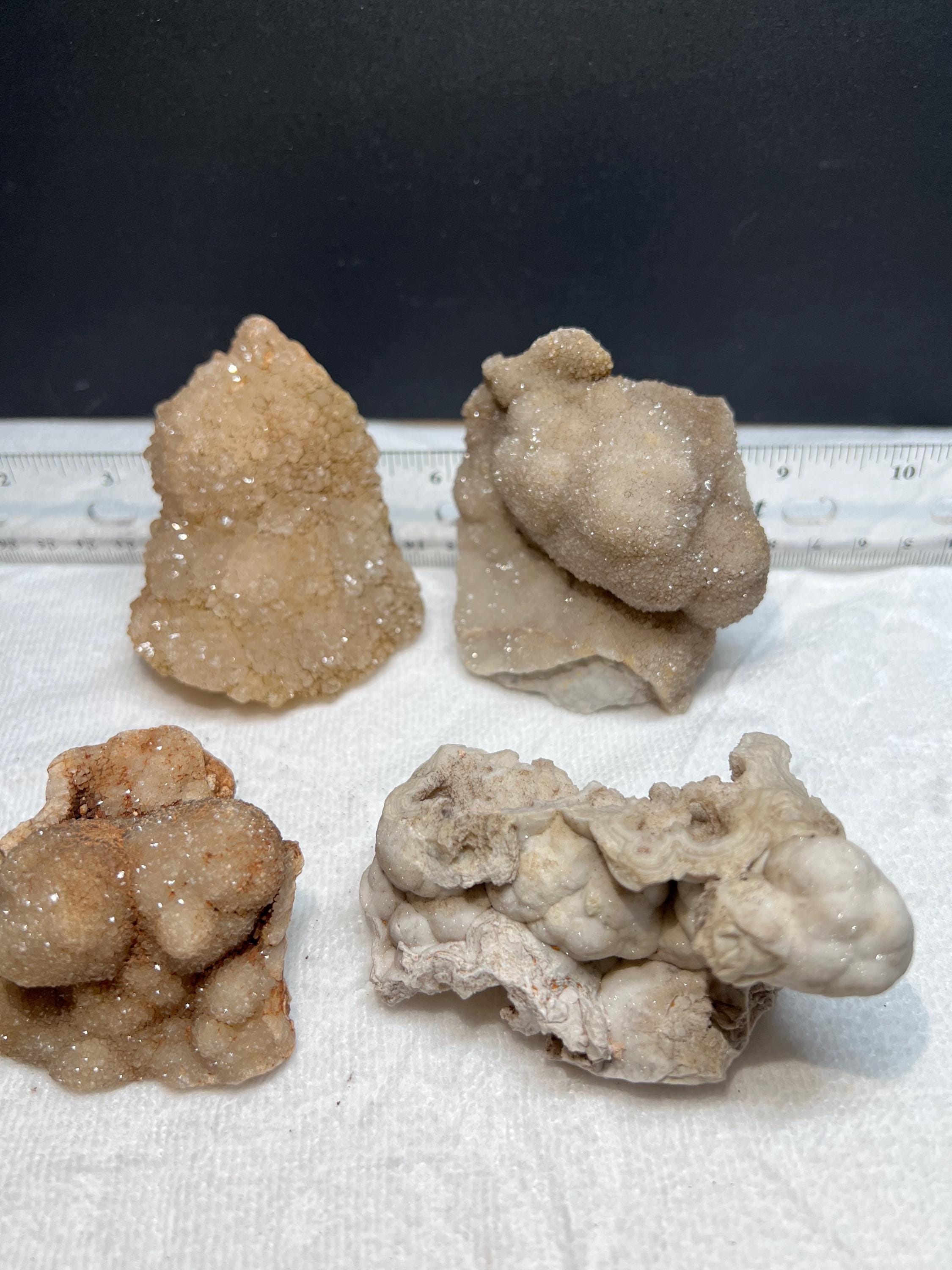 Missouri druse on lace agate, lot of 4 pieces.