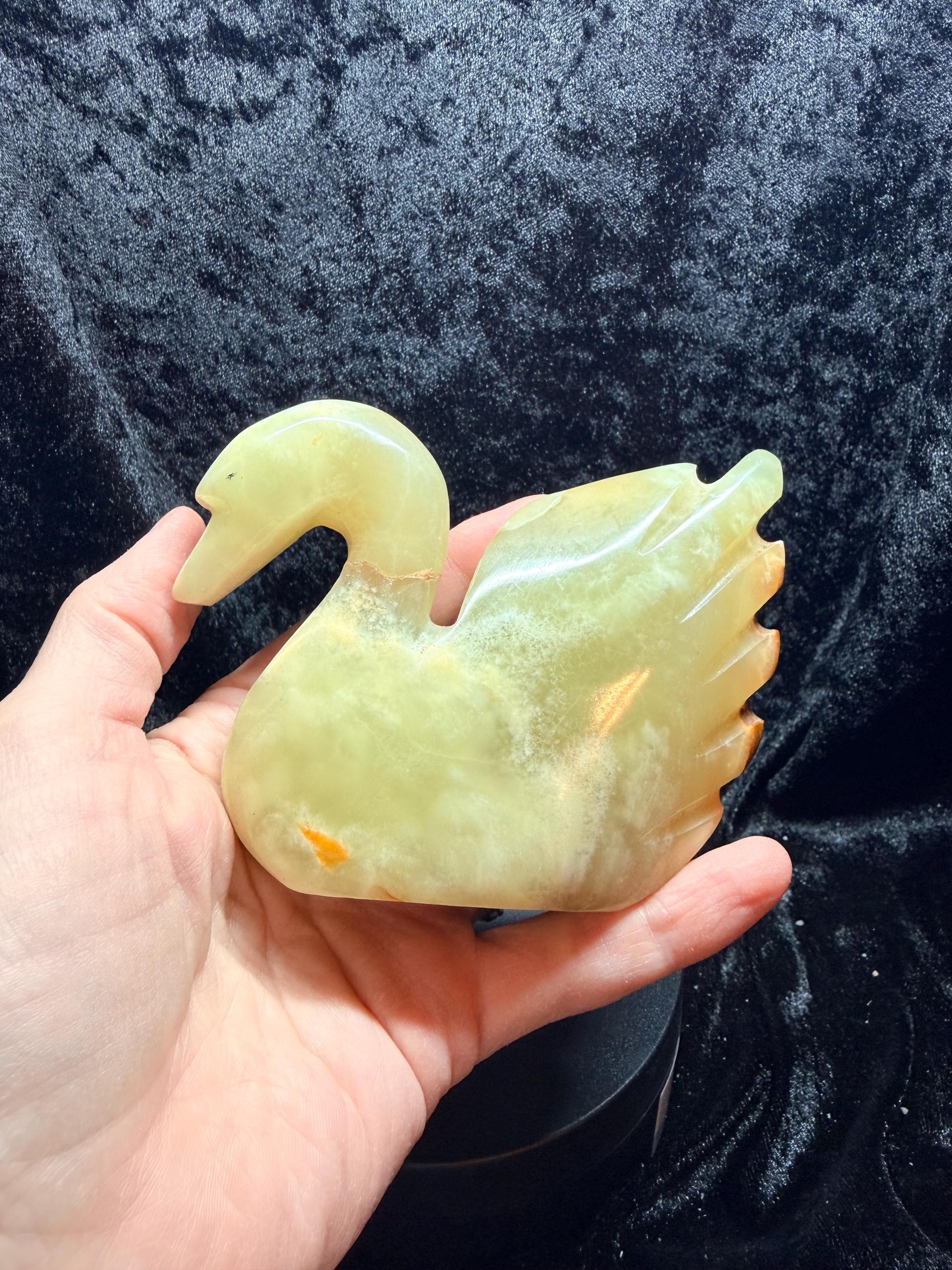 Carved swan, banded onyx/calcite