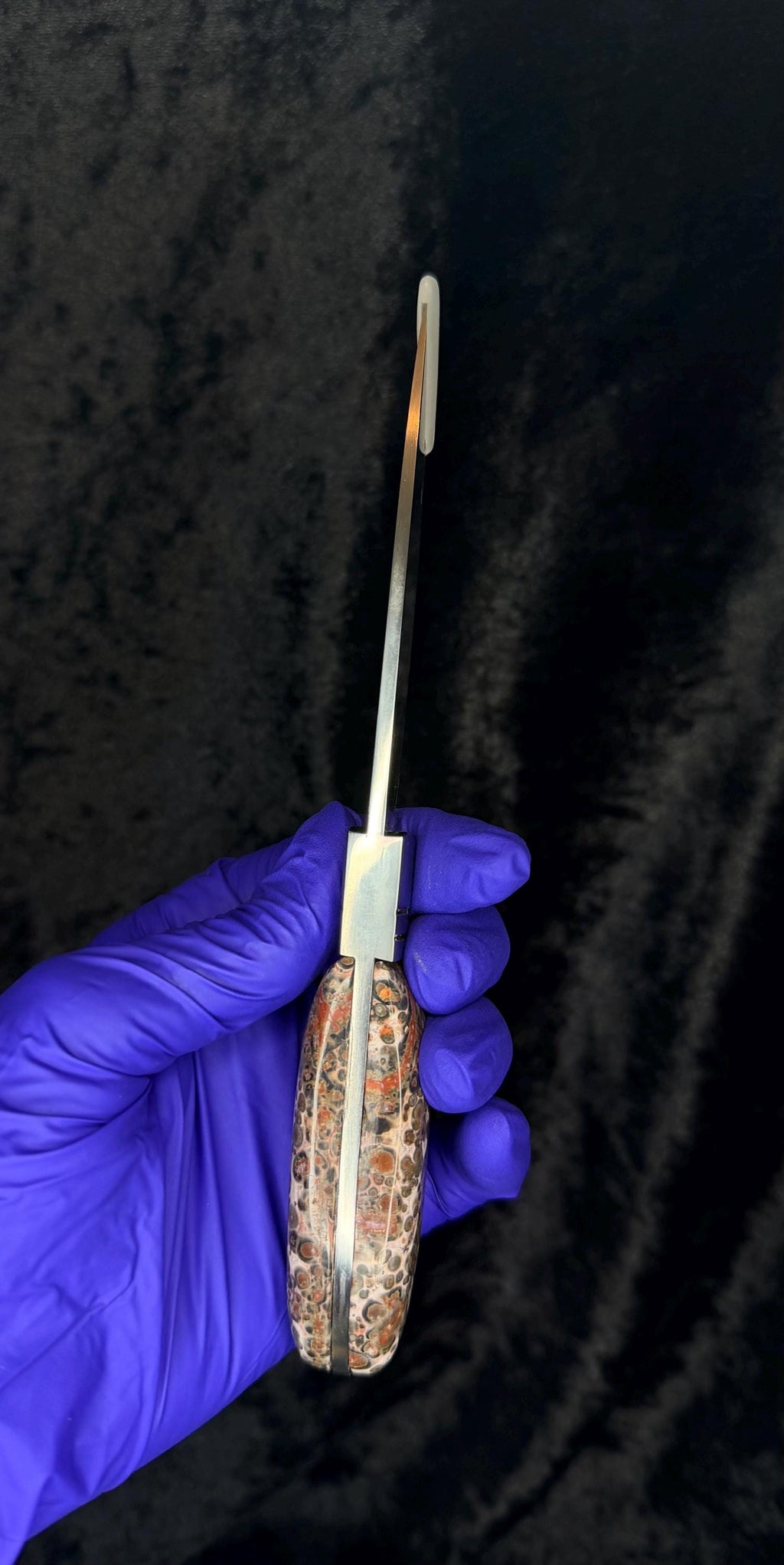 Custom Fixed-Blade Knife: Leopard Skin Jasper Handle, Stainless Steel Blade