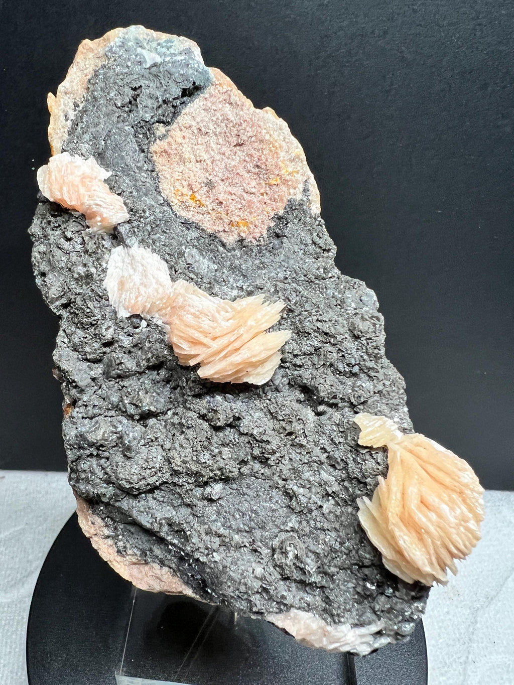 Pink Barite on Galena