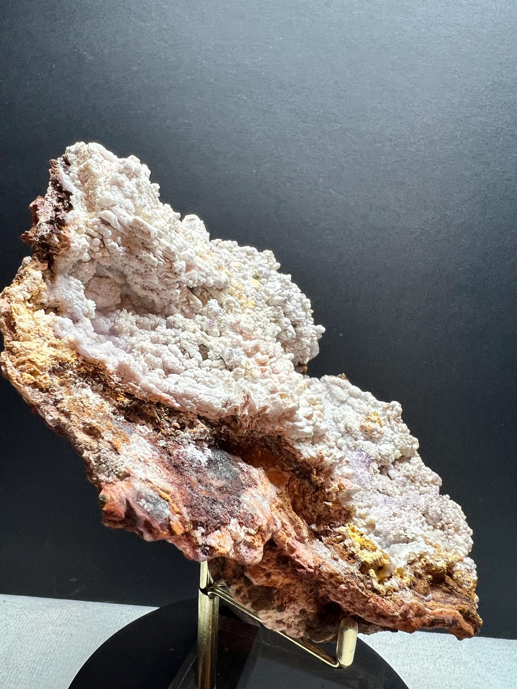 Araganite on Stalactite with purple Fluorite