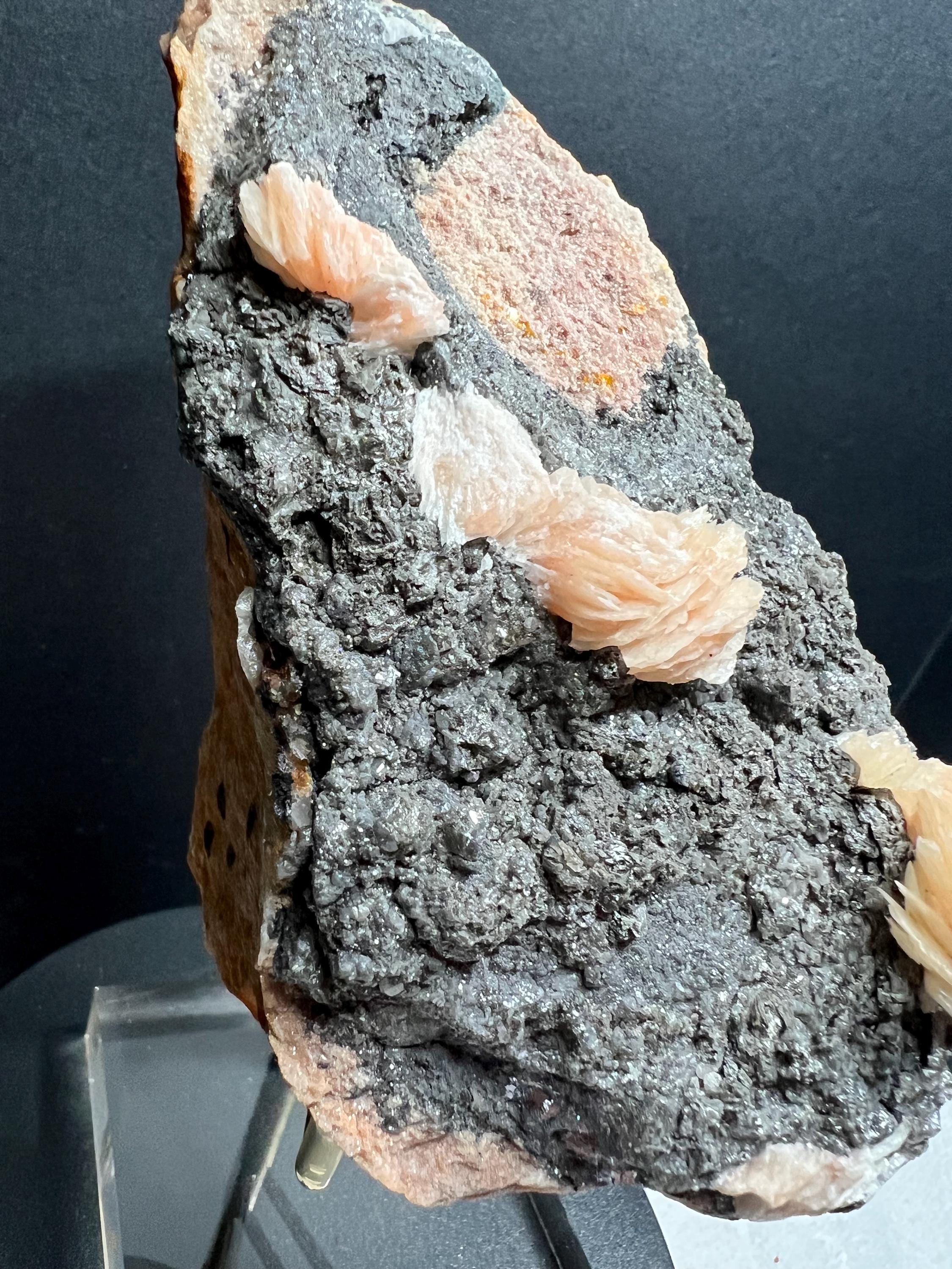 Pink Barite on Galena