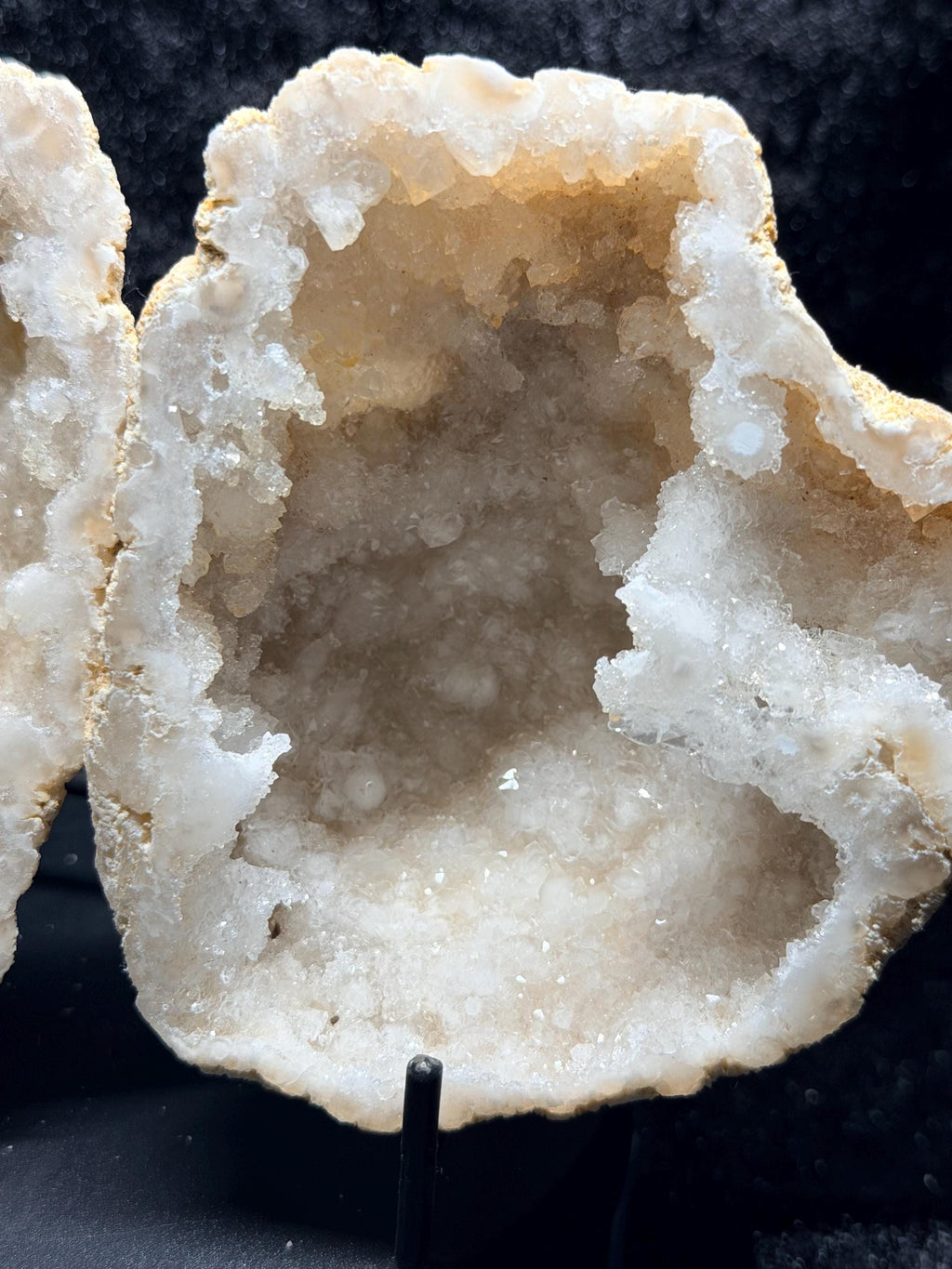 Polished Moroccan Sugar Quartz geode with calcite, matching halves