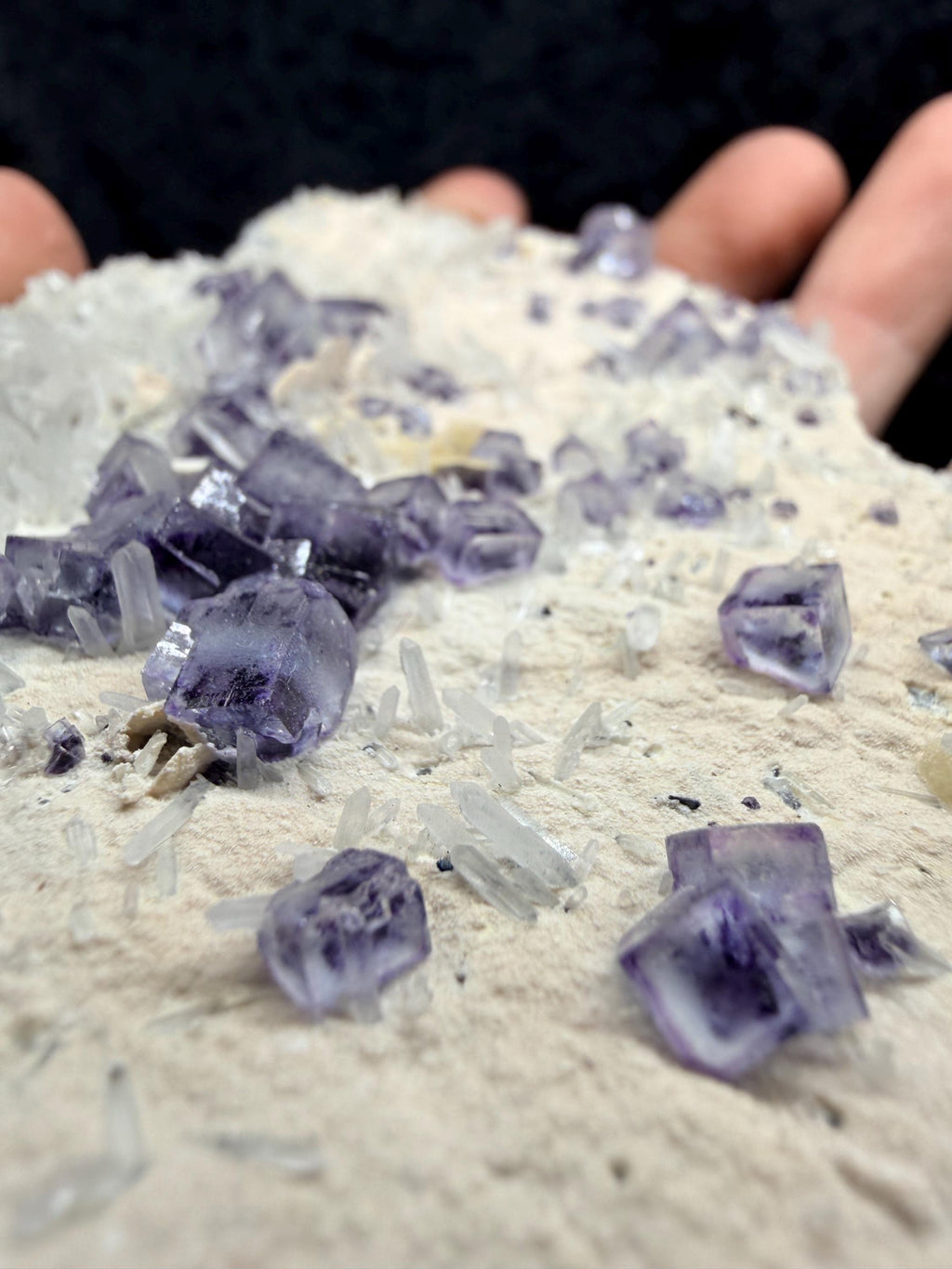 Purple Cubic Fluorite on quartz from China