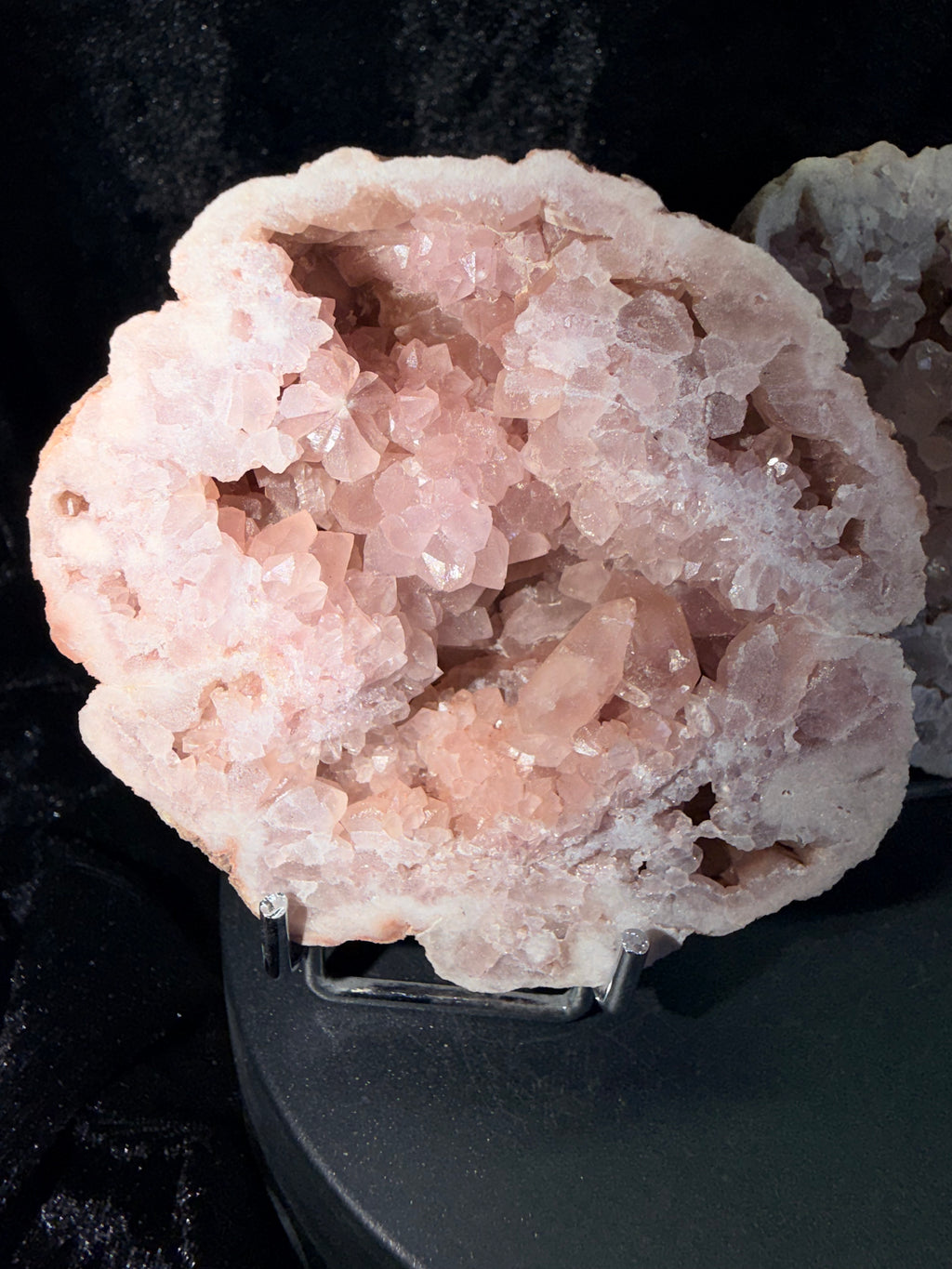 Raw Argentine Pink Amethyst Geode Matching Pair - 3.5" Natural Quartz Druzy Display Set with Stands