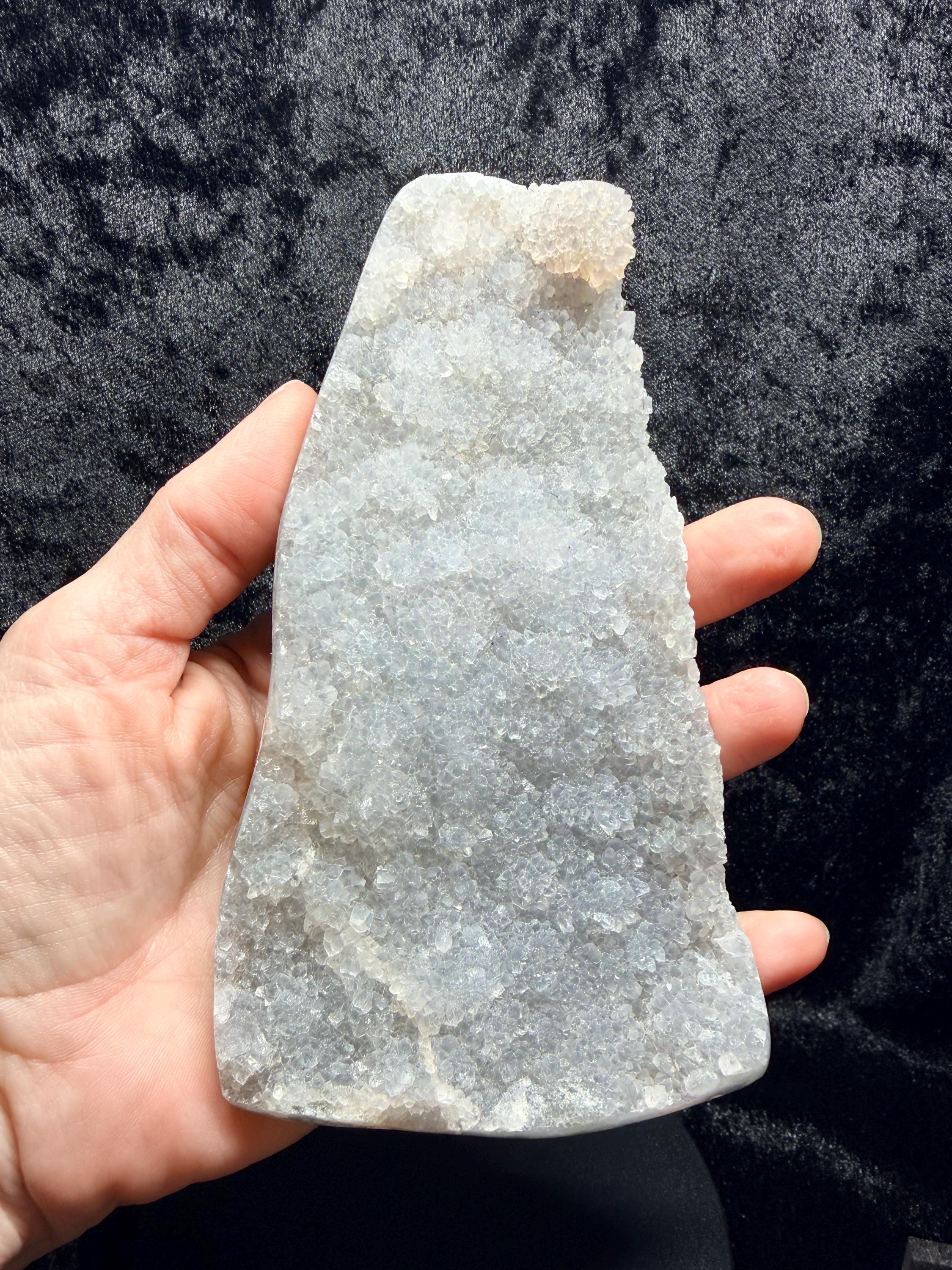 Polished Lavender Chalcedony Crystal Druze Plate