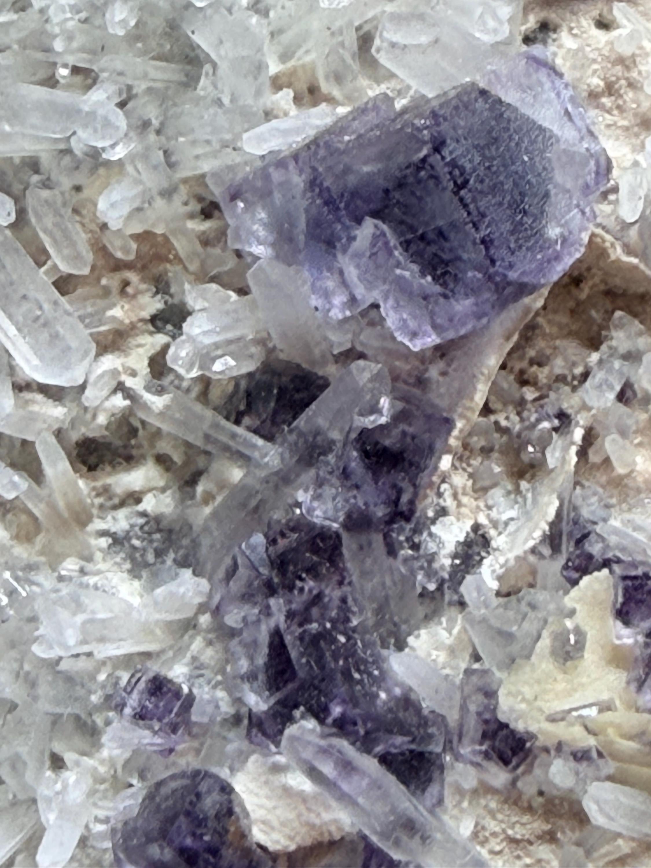 Purple Cubic Fluorite on quartz from China