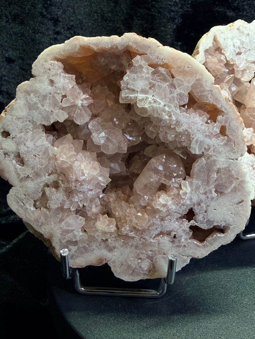 Raw Argentine Pink Amethyst Geode Matching Pair - 3.5" Natural Quartz Druzy Display Set with Stands