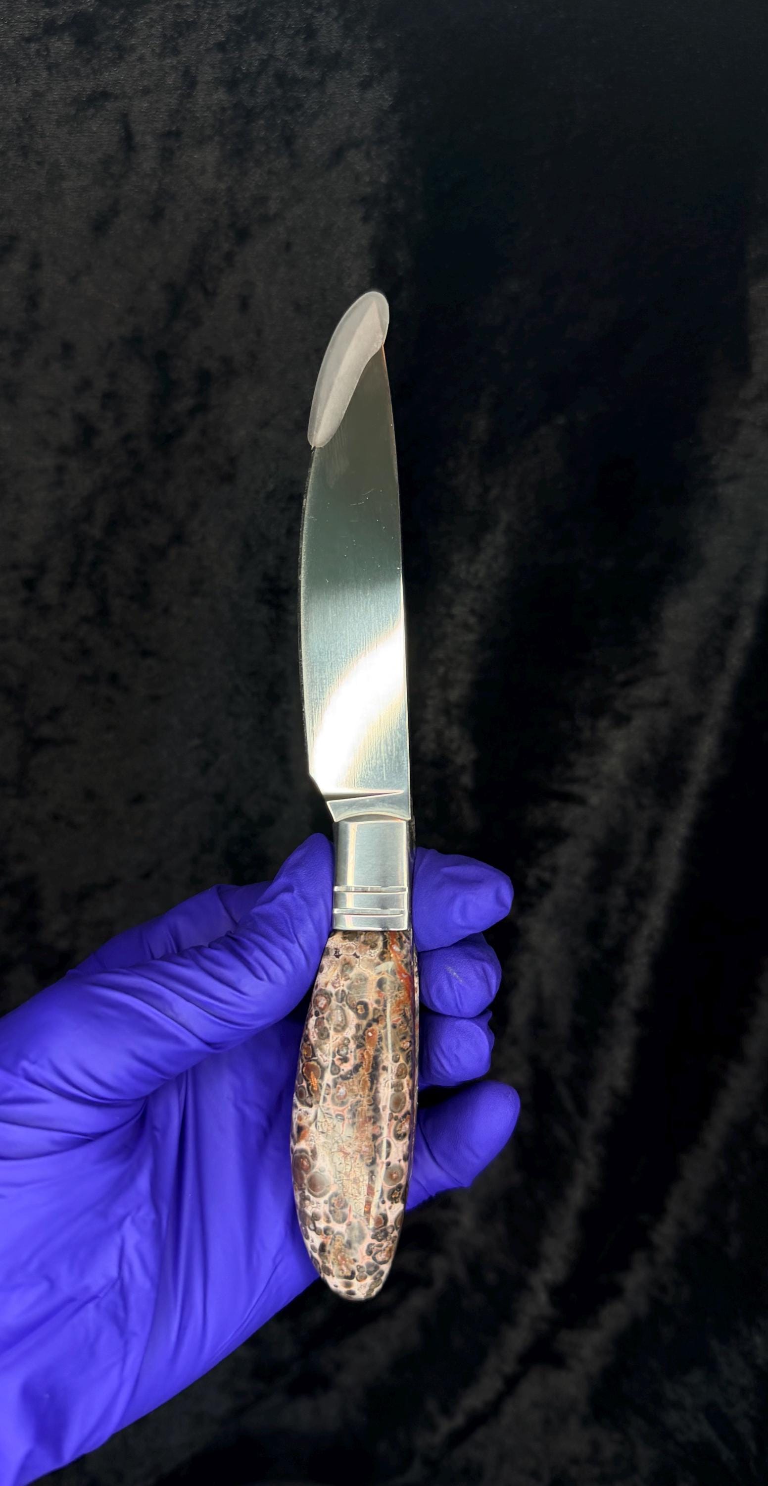 Custom Fixed-Blade Knife: Leopard Skin Jasper Handle, Stainless Steel Blade