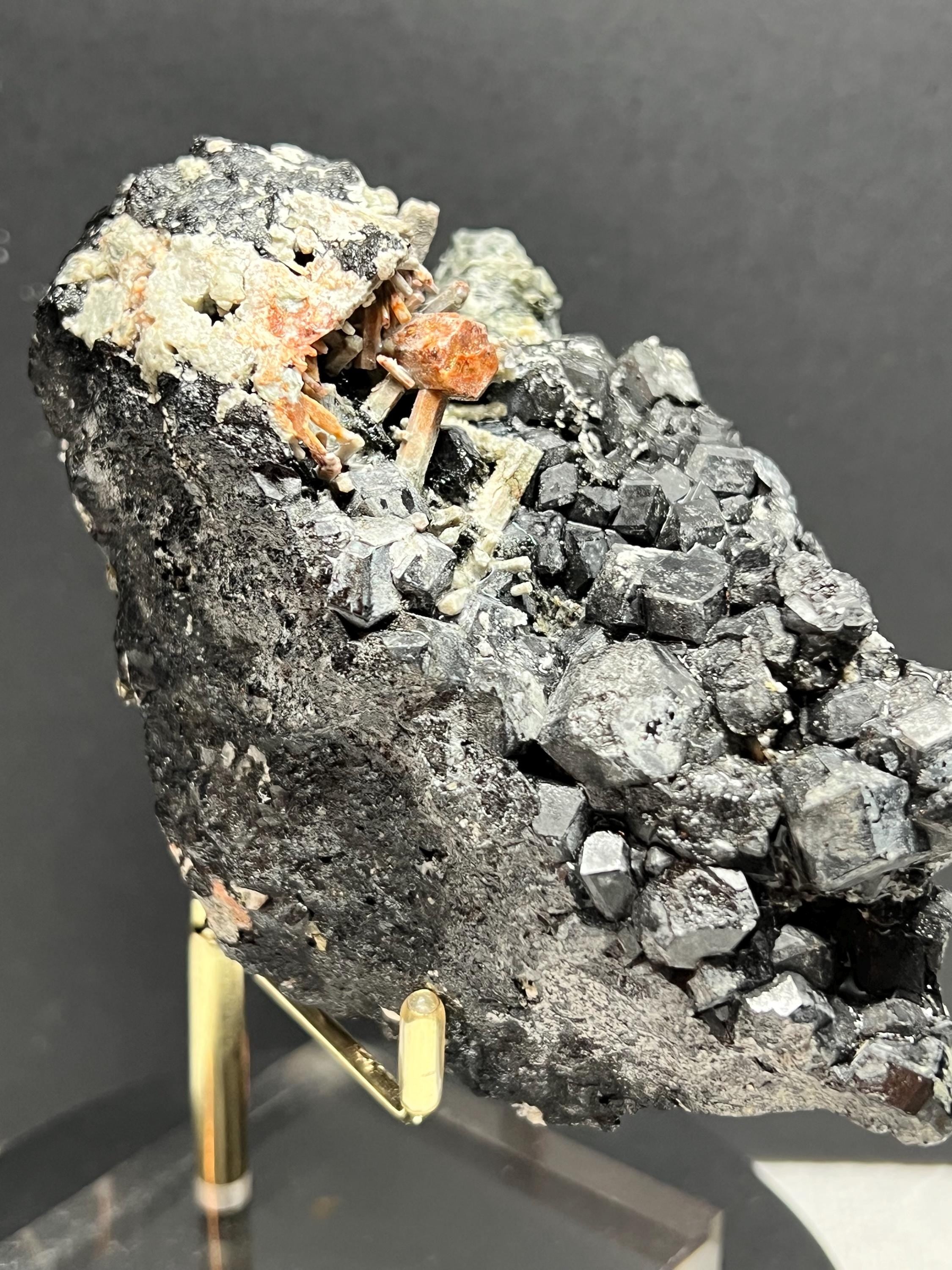 Melanite Garnet Cluster With Albite & Aegirine On Matrix