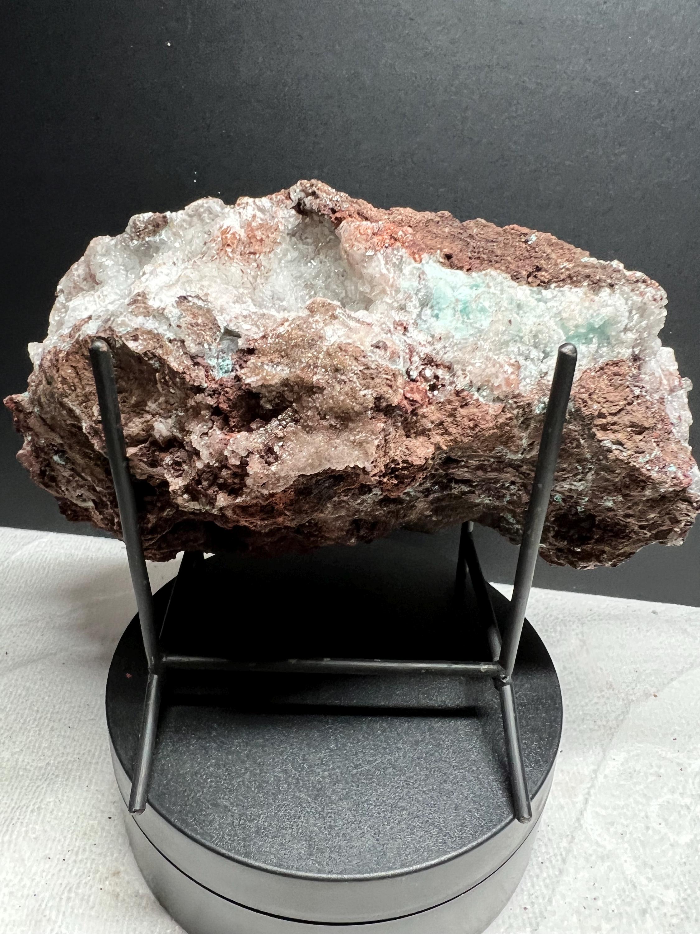 Aurichalcite with calcite and chrysacolla from Mexico.