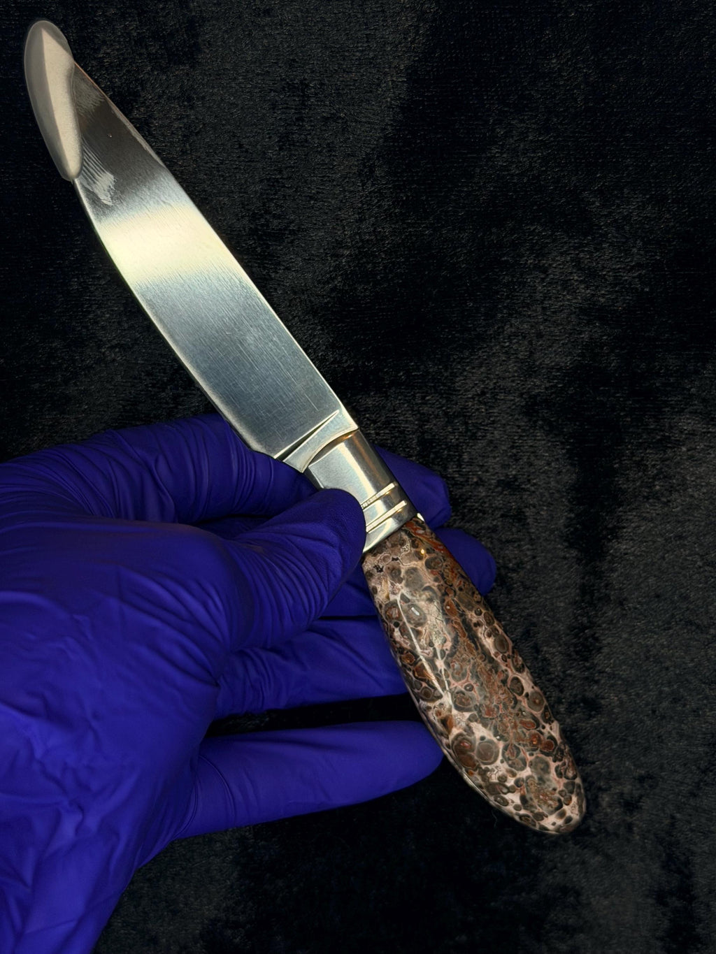 Custom Fixed-Blade Knife: Leopard Skin Jasper Handle, Stainless Steel Blade
