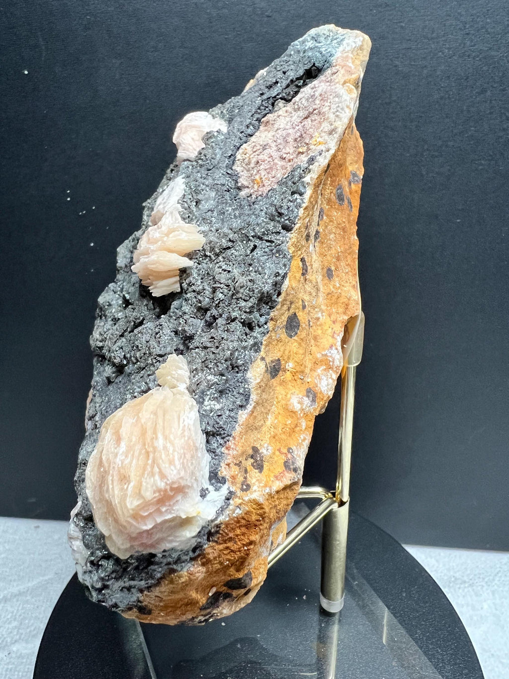 Pink Barite on Galena