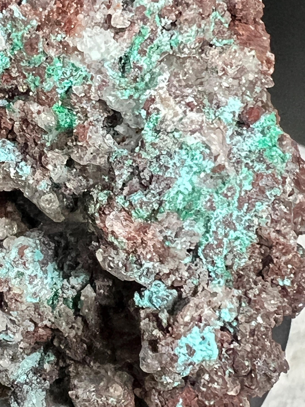 Aurichalcite with calcite and chrysacolla from Mexico.