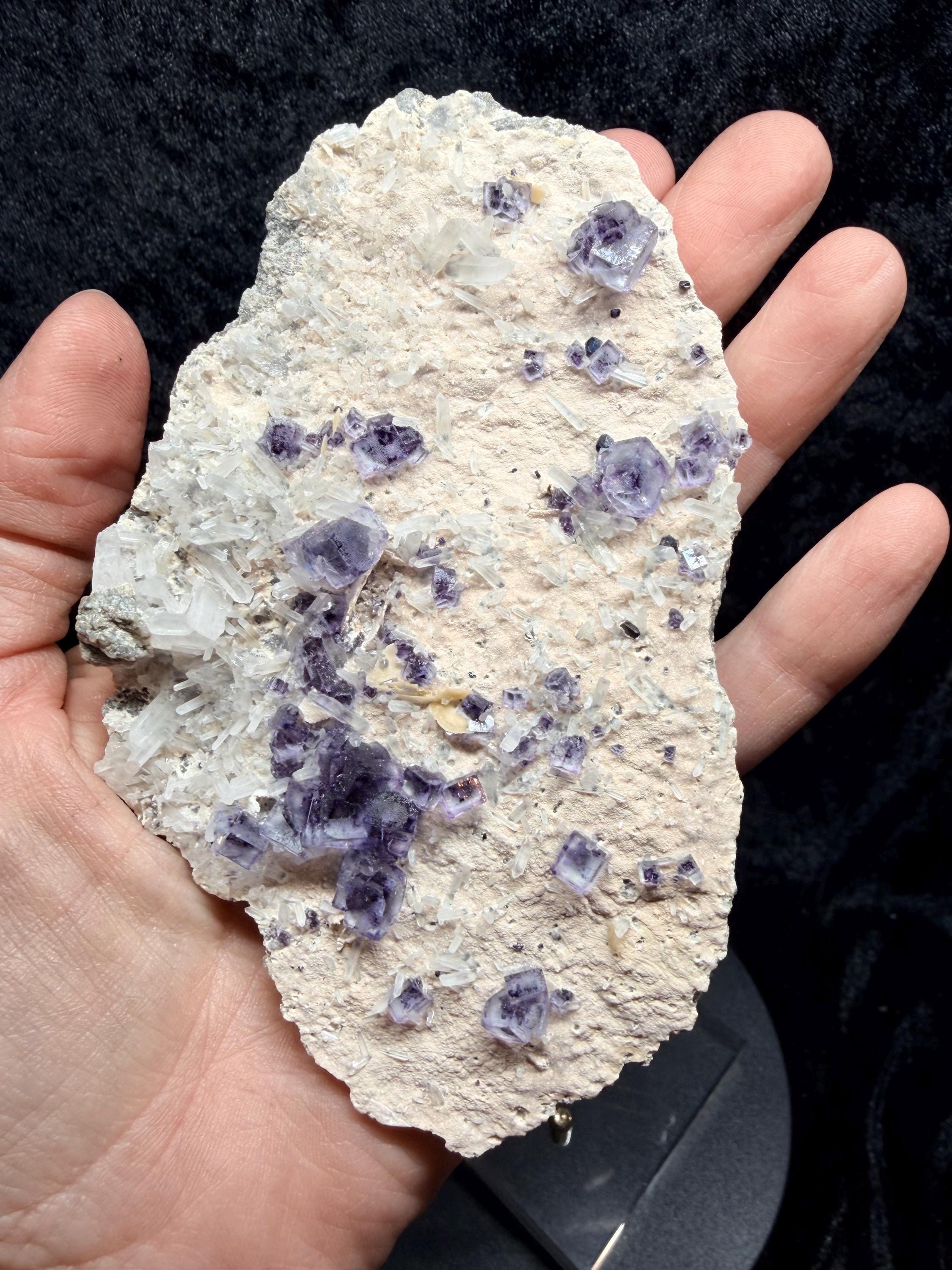 Purple Cubic Fluorite on quartz from China
