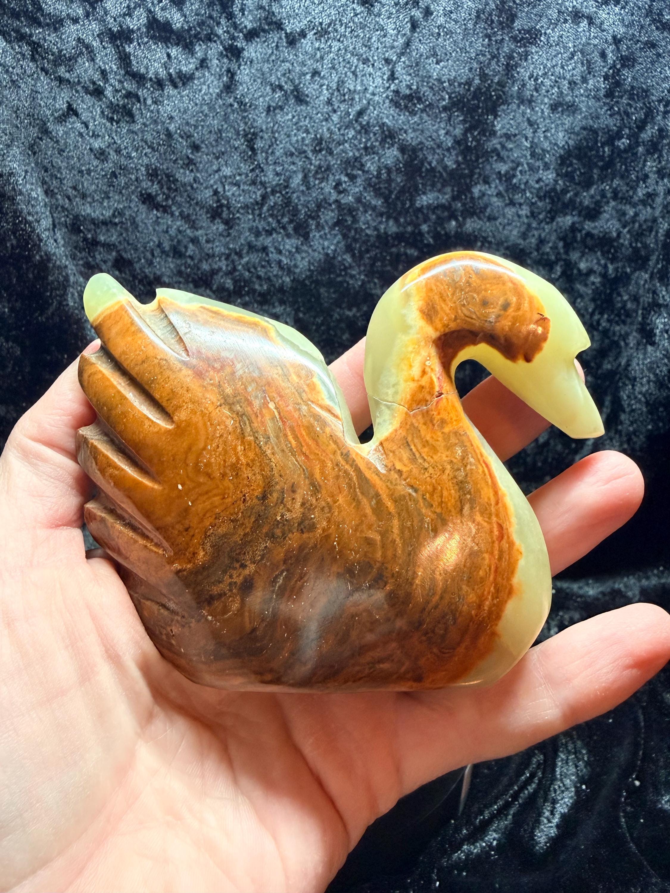 Carved swan, banded onyx/calcite