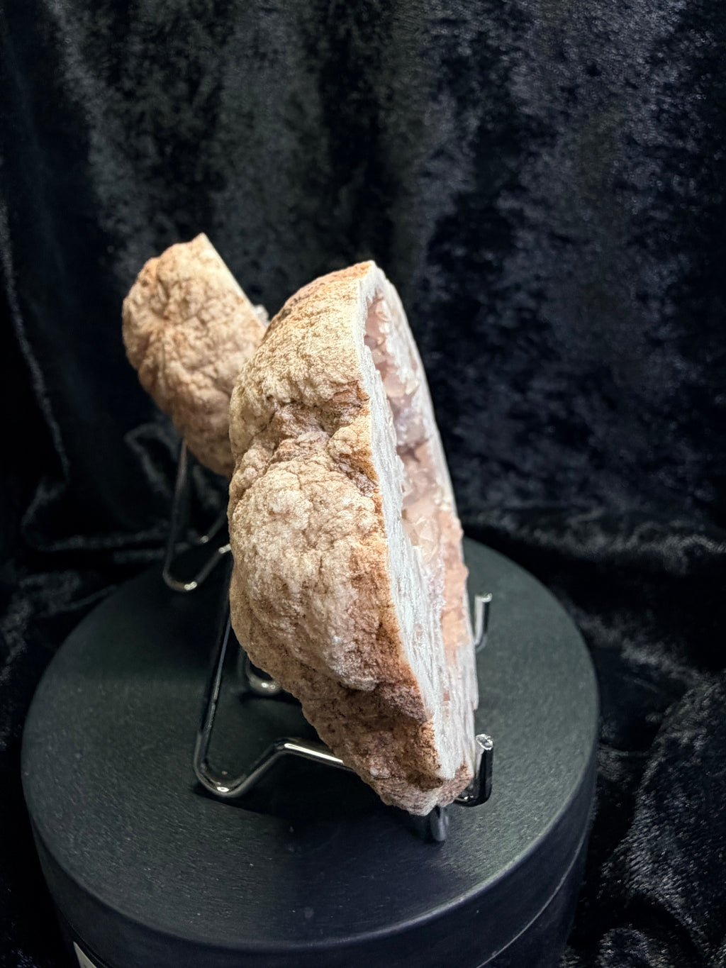 Raw Argentine Pink Amethyst Geode Matching Pair - 3.5" Natural Quartz Druzy Display Set with Stands