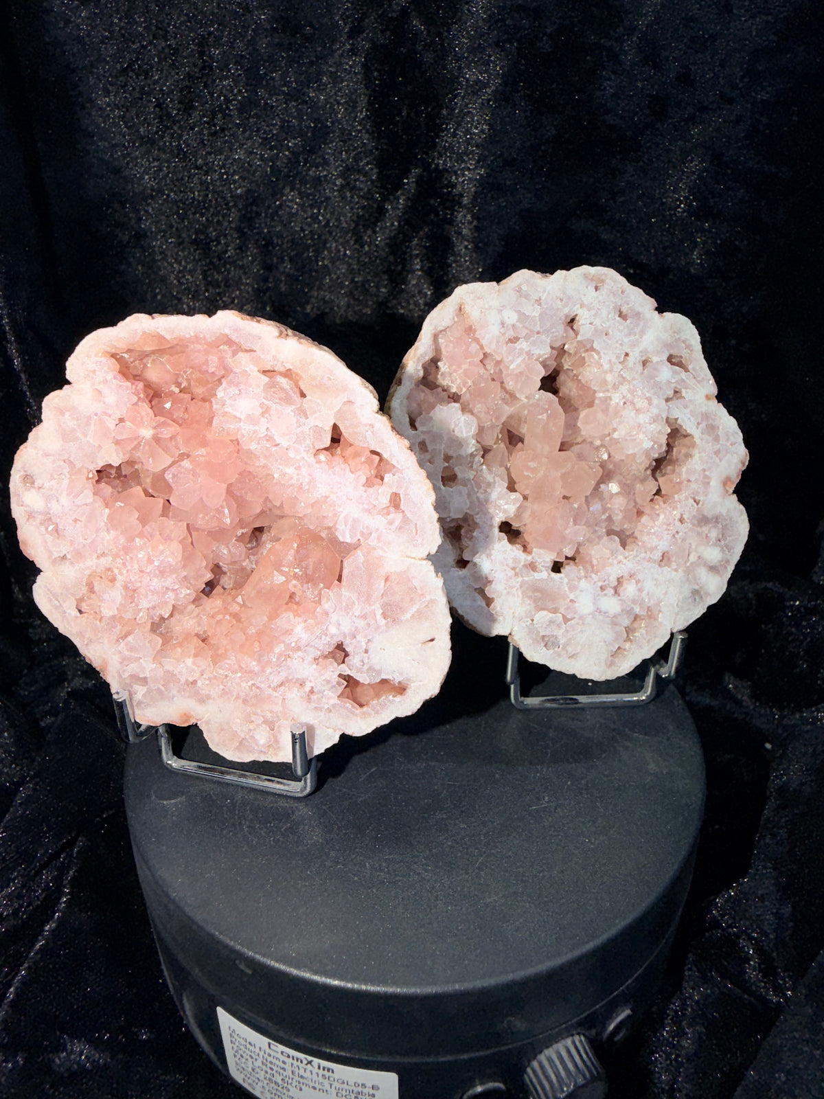 Raw Argentine Pink Amethyst Geode Matching Pair - 3.5" Natural Quartz Druzy Display Set with Stands